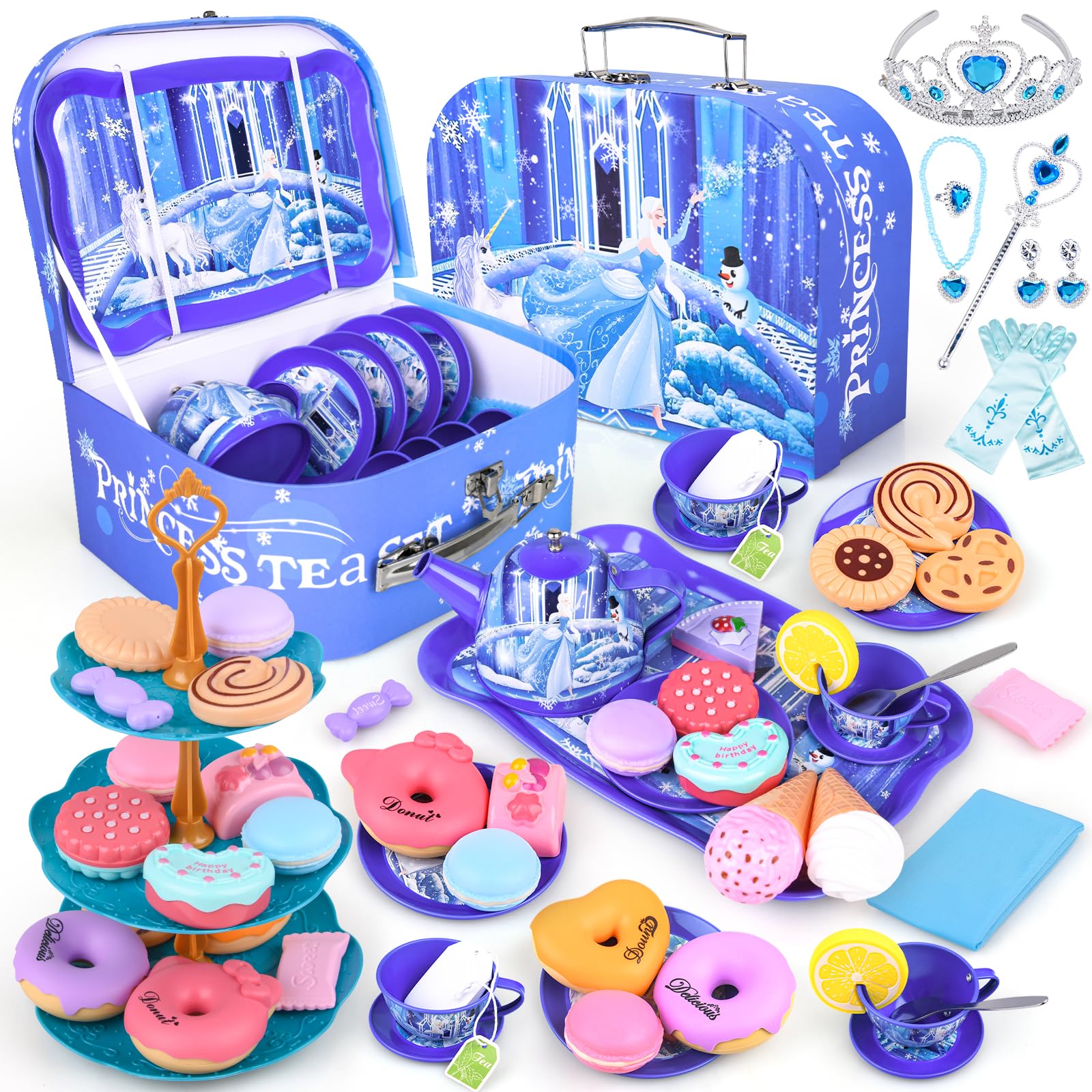 Photo 1 of Tea Set For tle Girls,Kids Pretend Toy Tin Tea Set and Carrying Case (Princess Tin Teapot Set) Mermaid Tin Teapot Set