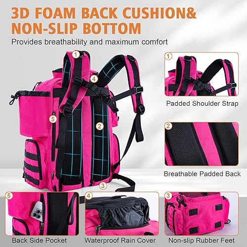 Miniatura 4 de Goture Mochila de pesca, mochila 900D resistente al agua con soportes para caña, bolsa de aparejos de pesca de gran tamaño de 58 L con bolsa cruzada