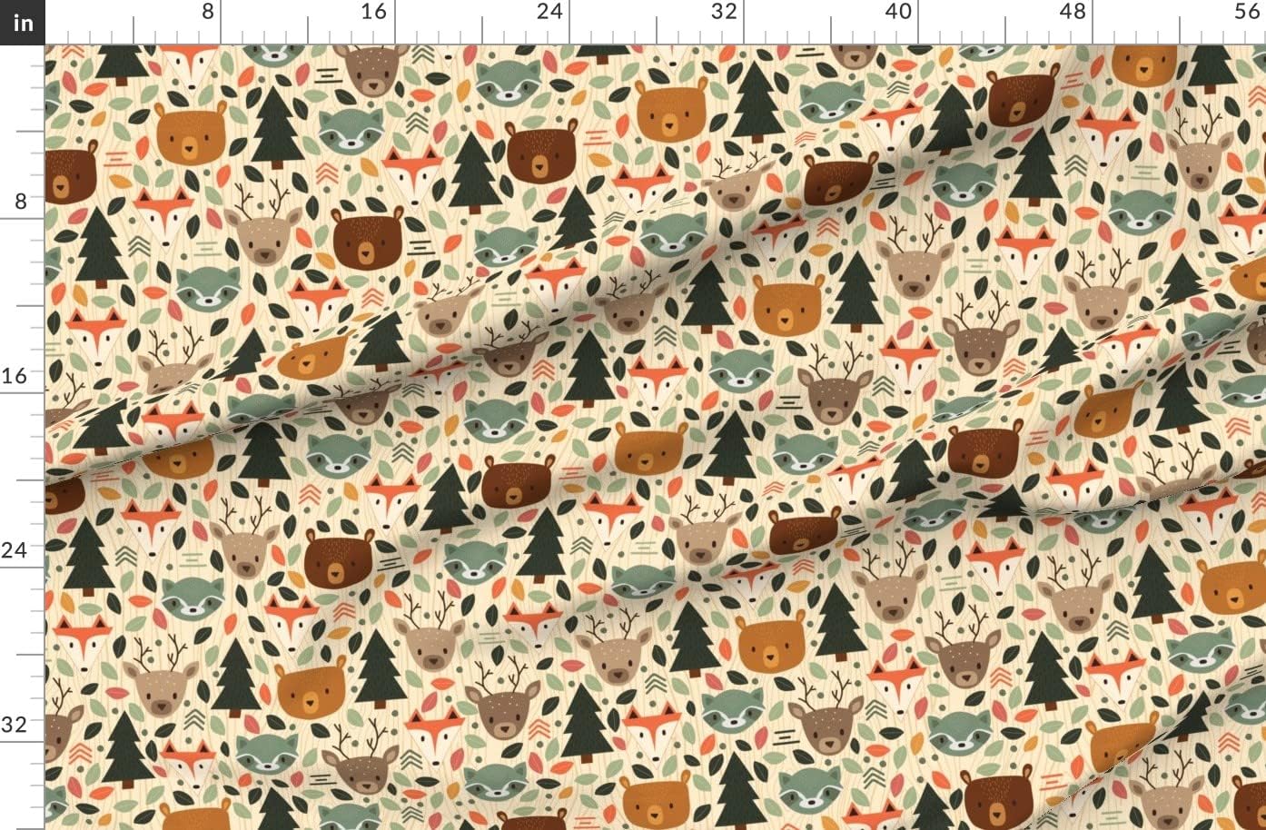 Spoonflower Fabric - Woodland Creatures Animals Animal Creature Nursery Rustic Forest Cute Printed on Organic Cotton Sateen Fabric by The Yard - Sewing Quilting Apparel Home Decor