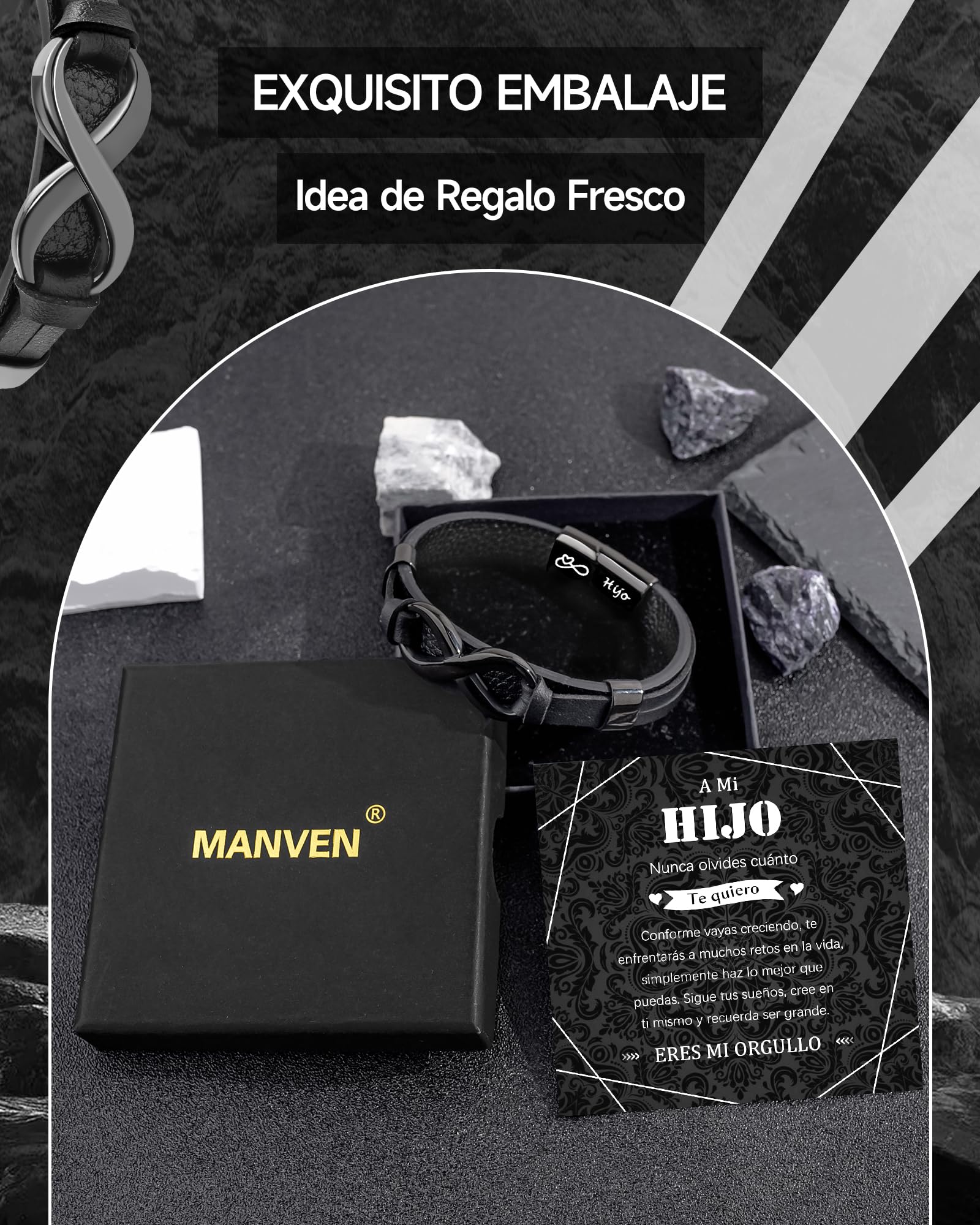 MANVEN Pulsera Hijo Regalo para Hijo Regalos Para Adolescentes Regalo Cumpleaños 18 Graduación Navidad Pulsera Cuero Hombre Grabado Inspiración
