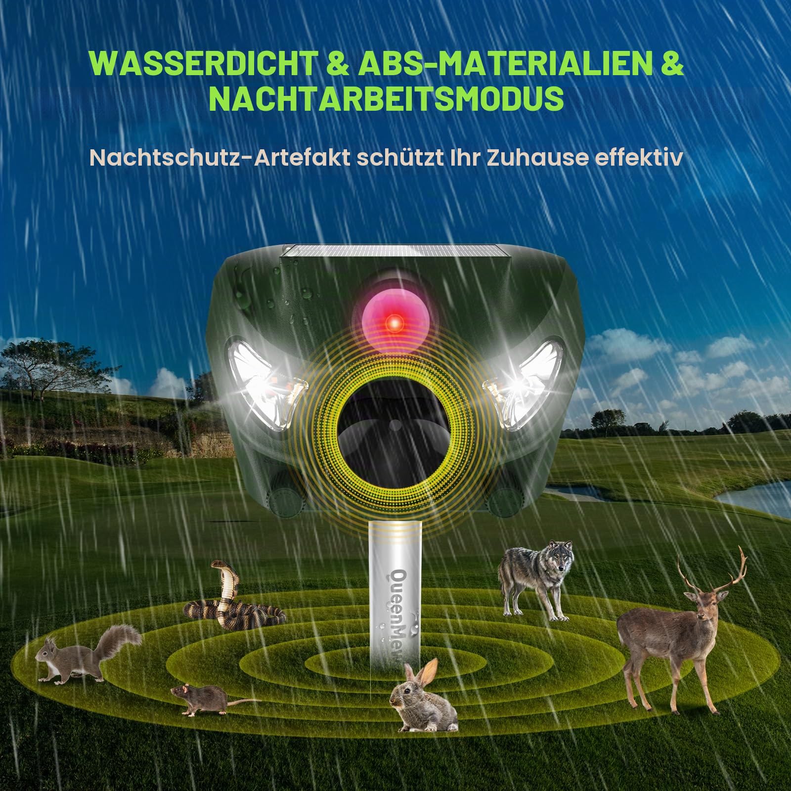 Katzenschreck Ultraschall, 5 Modi Solar Katzenschreck für Gärten, 26 Fuß Tiervertreiber mit Alarmton und Blitzlichtern, für Hunde, REH, Fuchs, Vogel, Kaninchen, Eichhörnchen