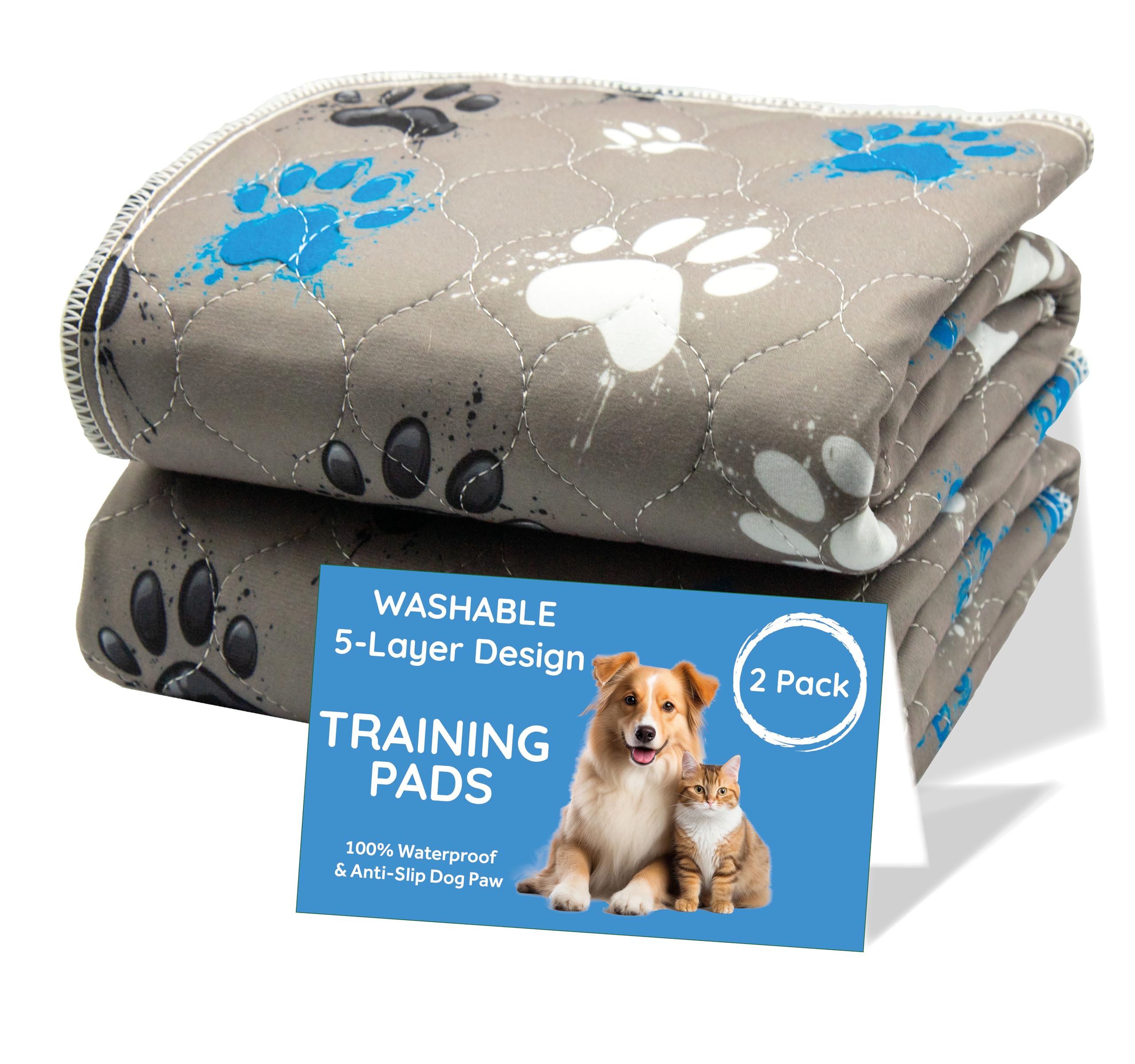 MAGNUS CREATIONS 5-Layer Washable Puppy Training Pads, Grey, 60 x 90 cm