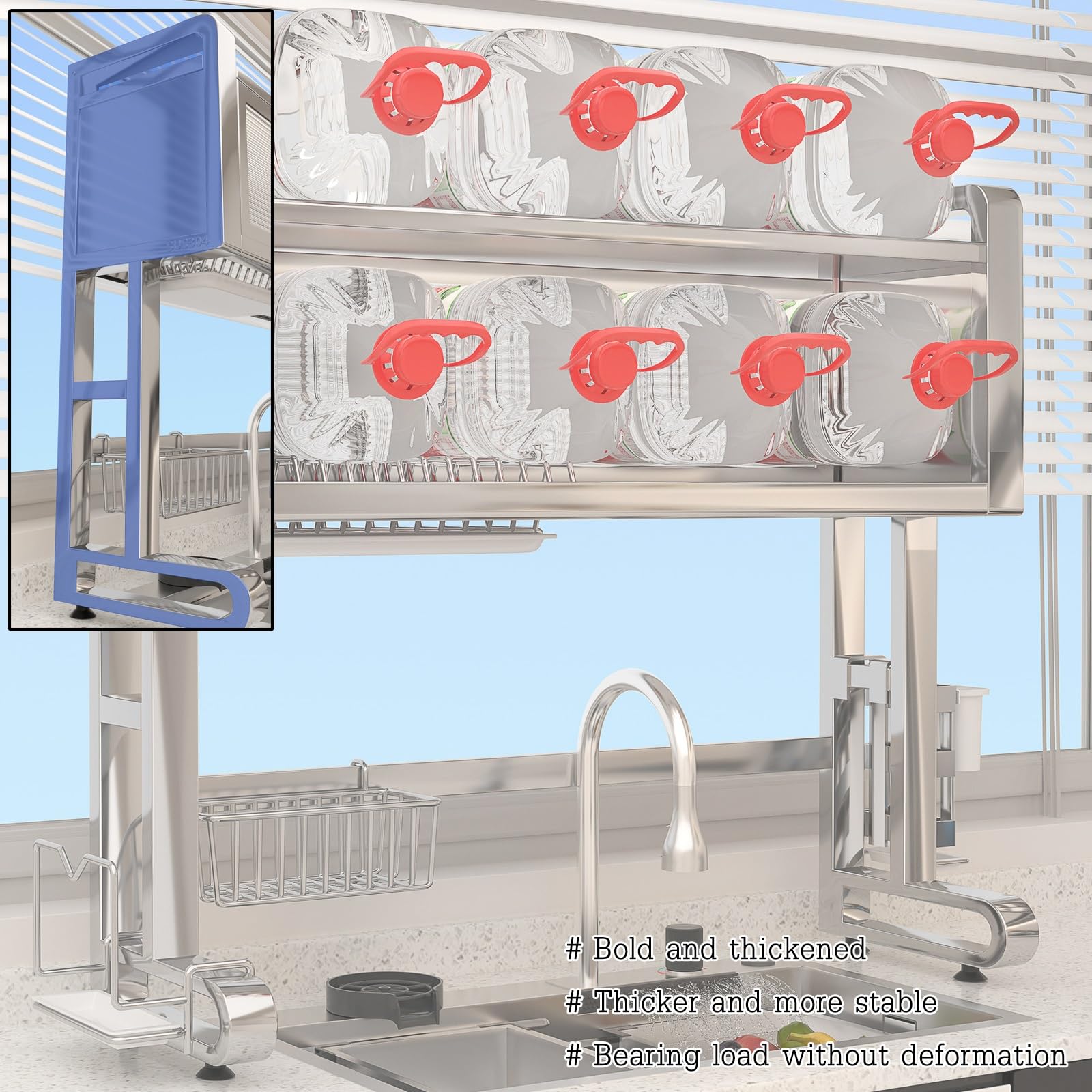 Escurridor de platos en acero inoxidable macizo,Organizador multifuncional | Para fregadero con accesorios modulares y alta resistencia al peso(30"/77cm)