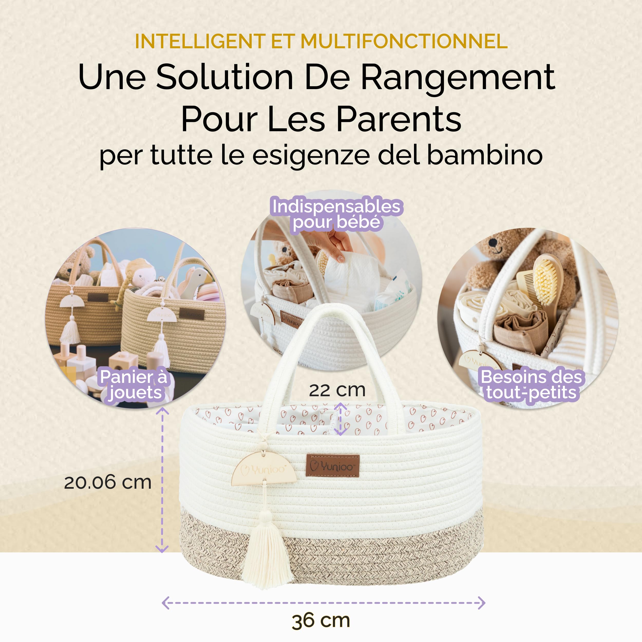 Yunioo Organisateur de panier à couches pour Bébé│Organisateur de table à langer pour chambre d'enfant│Sac à langer│Panier de rangement pour couches│Organisateur de jouets│Panier à langer