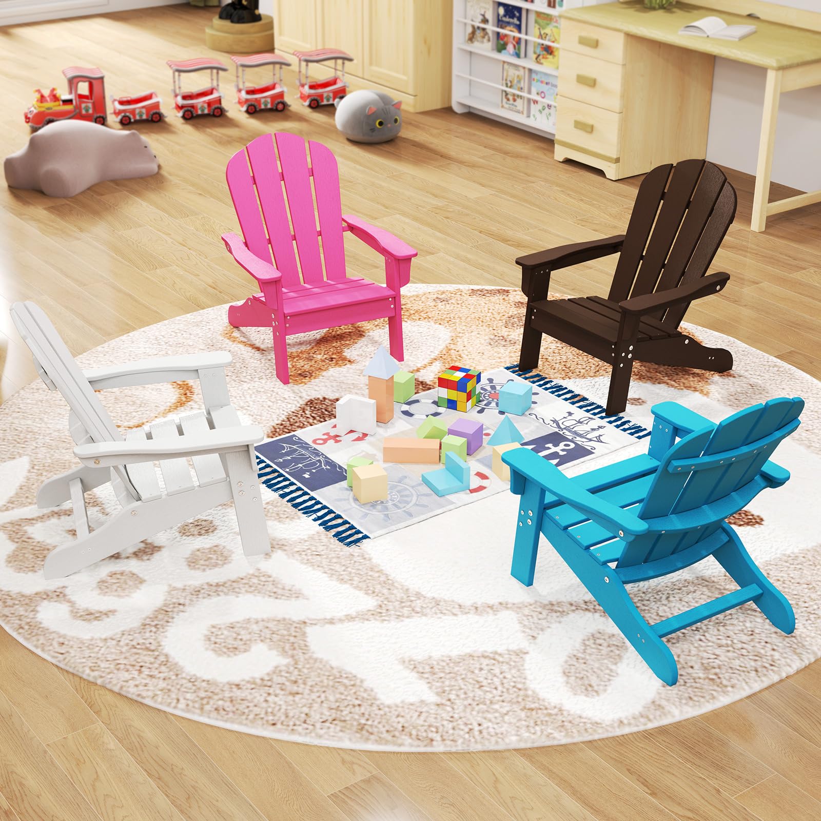 DREAMADE Chaise Adirondack Enfants Imperméable, Chaise de Camping en HDPE avec Dossier Haut et Accoudoirs,Fauteuil de Jardin d'Intérieur et d'Extérieur (Bleu,1 Piece)