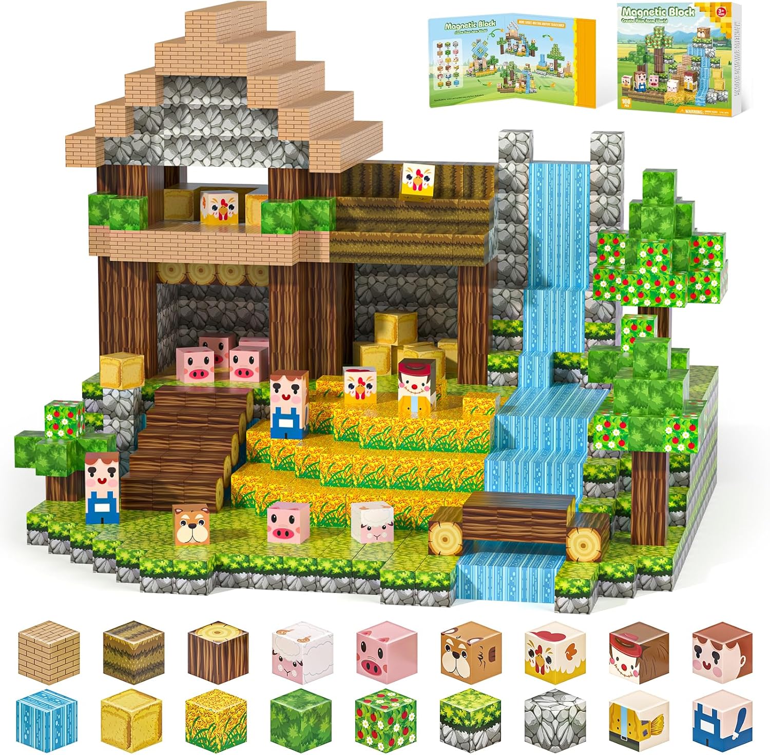 Magnetic Blocks, Magnetic Building Blocks 100pcs Gryxpox-STEM Toys for Kids Ages 3+, Magnet Tiles with Forest Animals Blocks Set, Educational Sensory Toys for Toddlers, Boys & GirlsCreative Game Gift