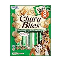 INABA Churu Bites Snack per Cani, Bocconcini di Pollo con Cuore di Tonno – 1 Pack (8 Stick x 12gr) – Premietti per Cane Morbidi e Deliziosi – Cibo per Cani Senza Conservanti o Coloranti Artificiali