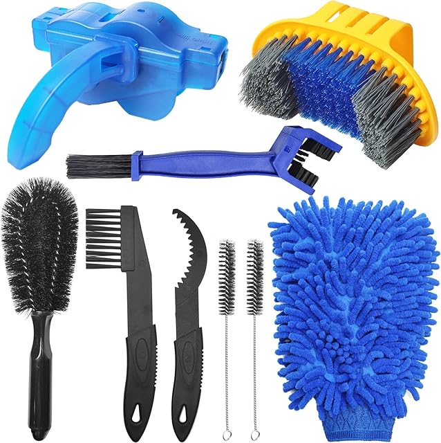 koitoy 9 Pcs Bike Cleaning Tools Set,Full Bike Chain Cleaner Bicycle Cleaning Kit,Bike Motorbike Cleaning Kits Tools for Cleaning Bike Chain/Crank/Tire/Sprocket (9pcs cleaning set)