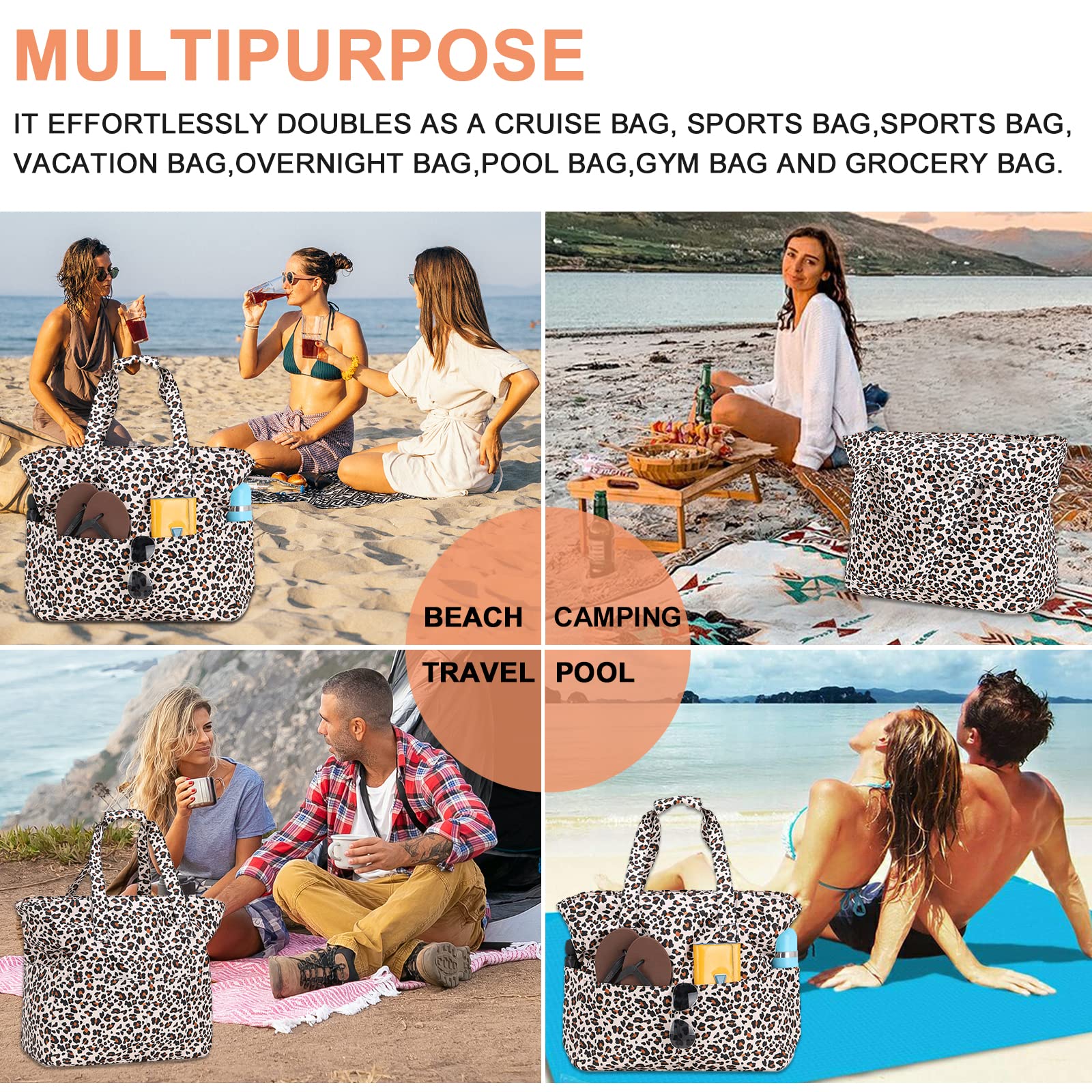 Bluboon Strandtaschen für Damen, groß, wasserdicht, mit Nassfach für Pool, Wochenende, Reisen, Fitnessstudio