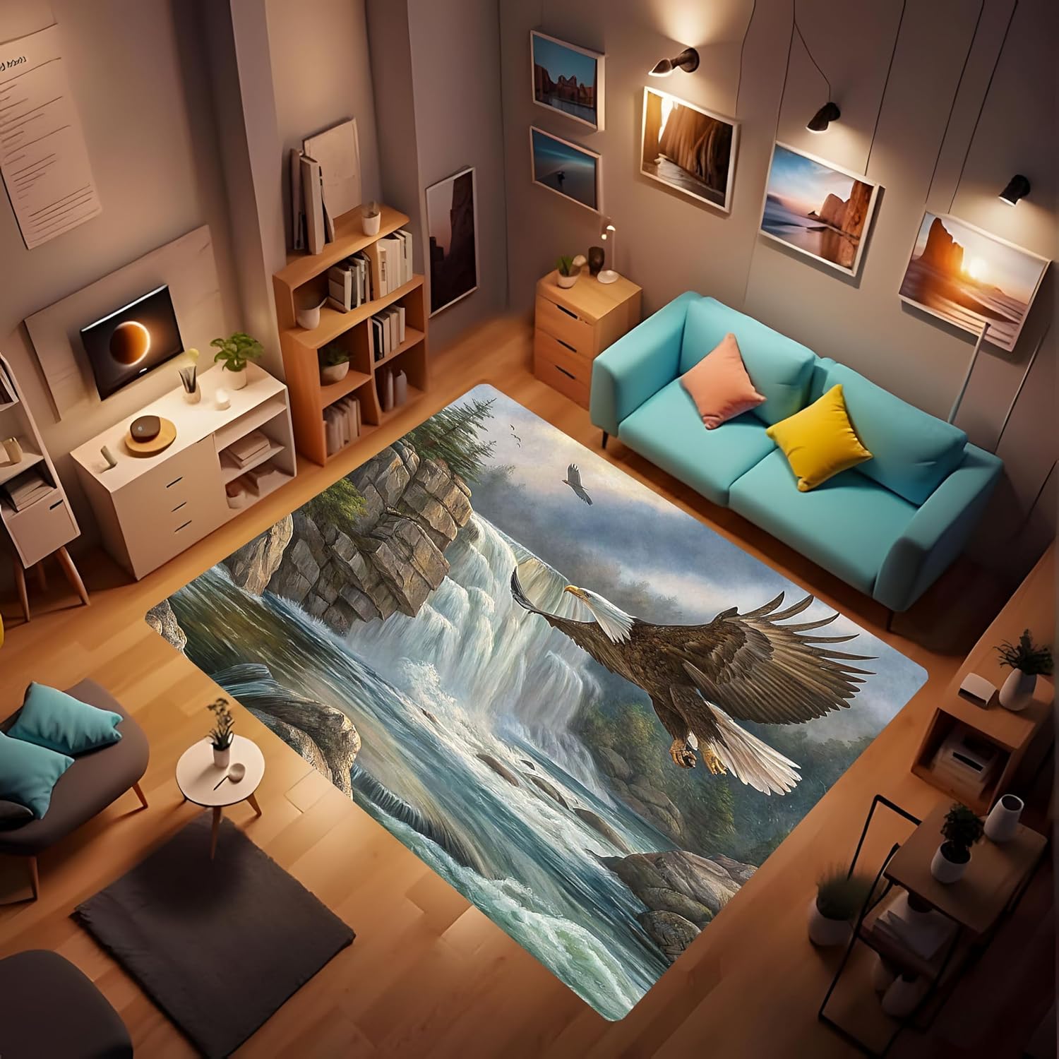 American Bald Eagle Rug, Animal Print, 24x36inch, Flag Art, Machine Made, Flannel Soft, Foldable, Indoor use, Waterproof, Adult, Contemporary Style