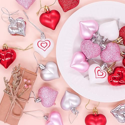 Miniatura 6 de Ivenf Decoraciones para el día de San Valentín, decoración de corazón, 36 piezas de adornos de plástico rojo, plateado, rosa, blanco, árbol de