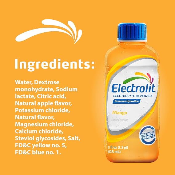 Electrolit, Electrolyte Beverage, Mango, 21 Fl Oz bottle (Pack of 12)