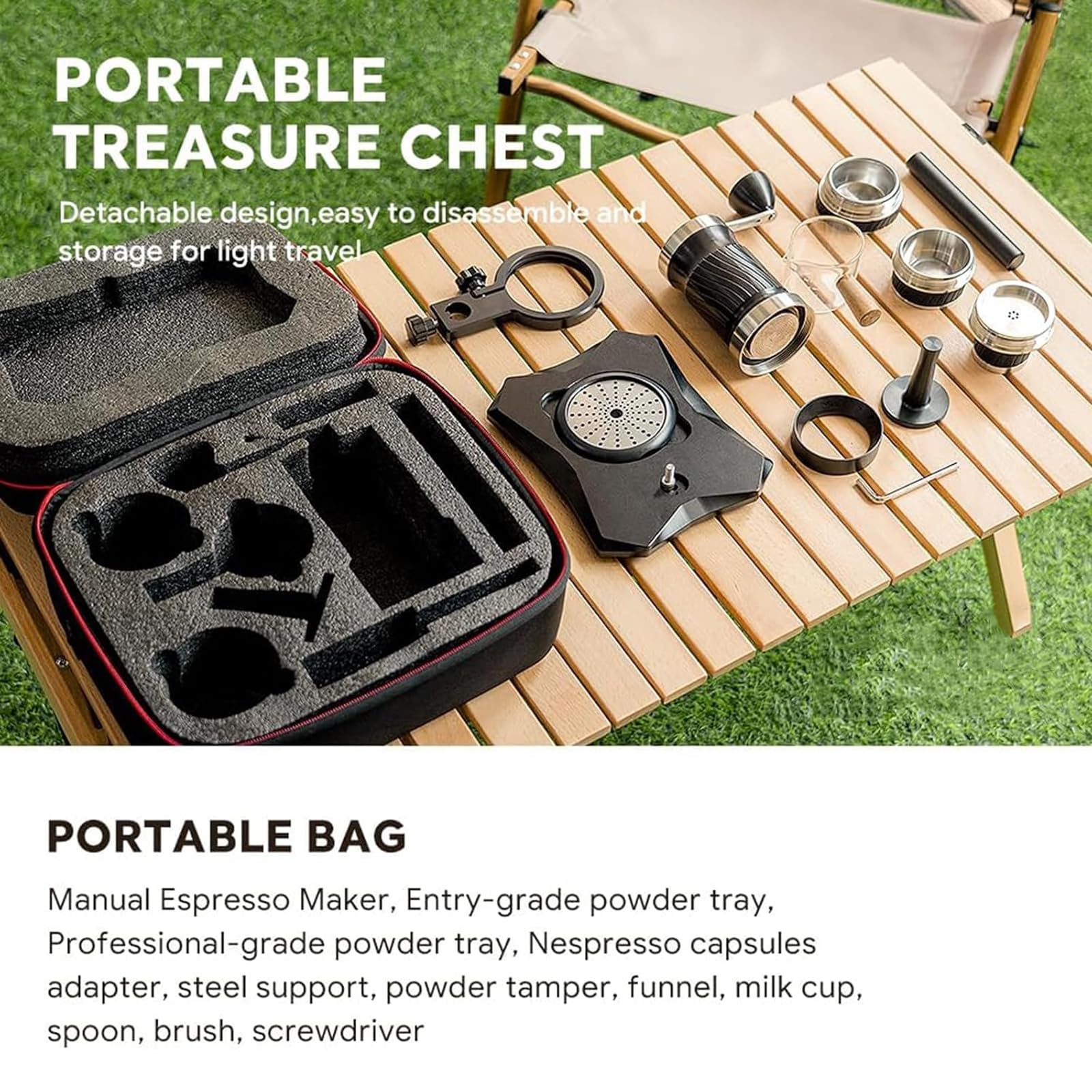 Cafetera Espresso Manual Portátil, Presión De 9-12 Bares, Depósito De Agua De 100 Ml, con Bolsa De Almacenamiento, Funcionamiento con Manivela Durante 30 Segundos, Acampar