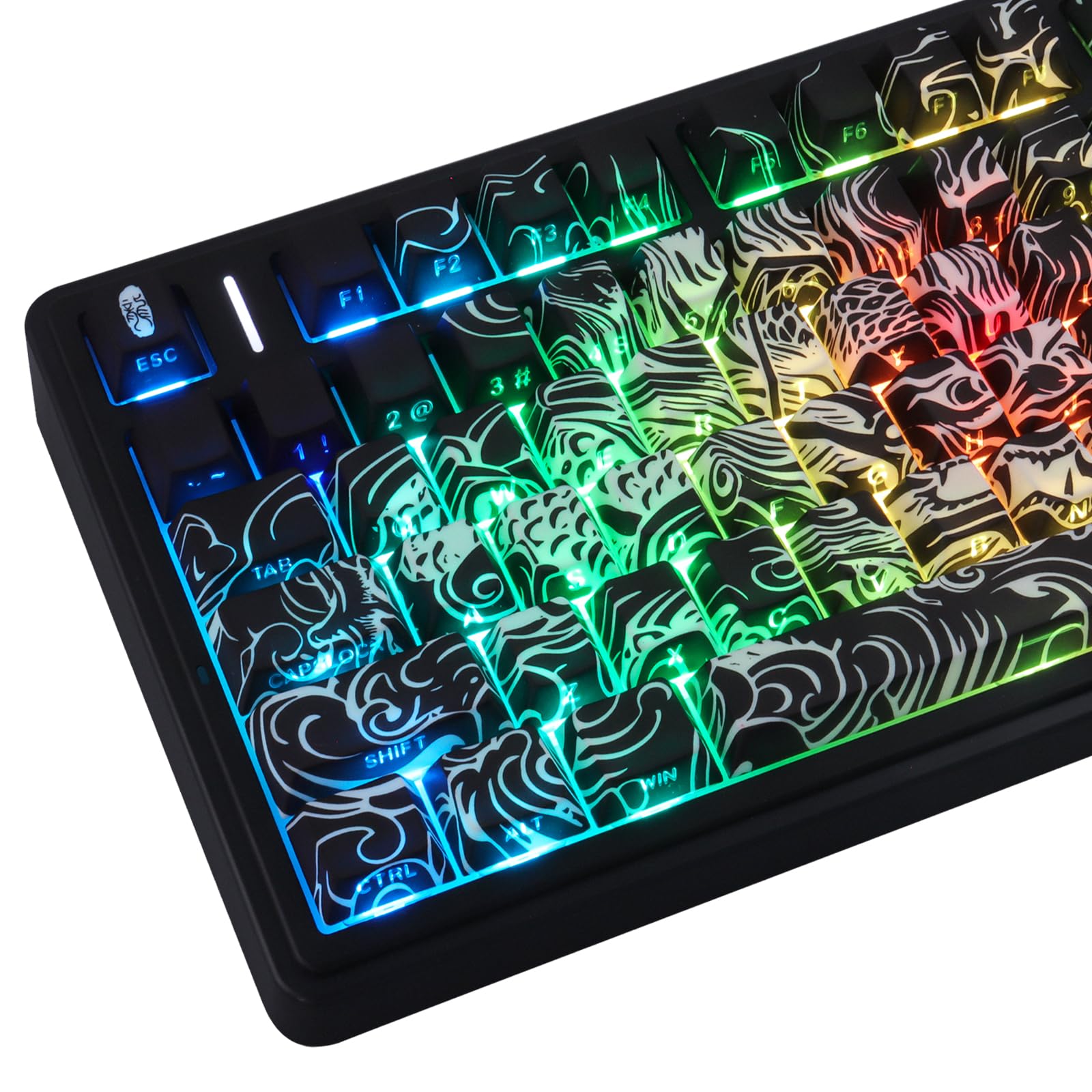 Sunzit PBT Keycaps, 138 teclas, negro Cherry Profile Dye-Sub Keycaps, set con barra espaciadora de 6,5 U, diseño de dragón, teclas personalizadas para interruptores MX mecánicos, teclado de gaming