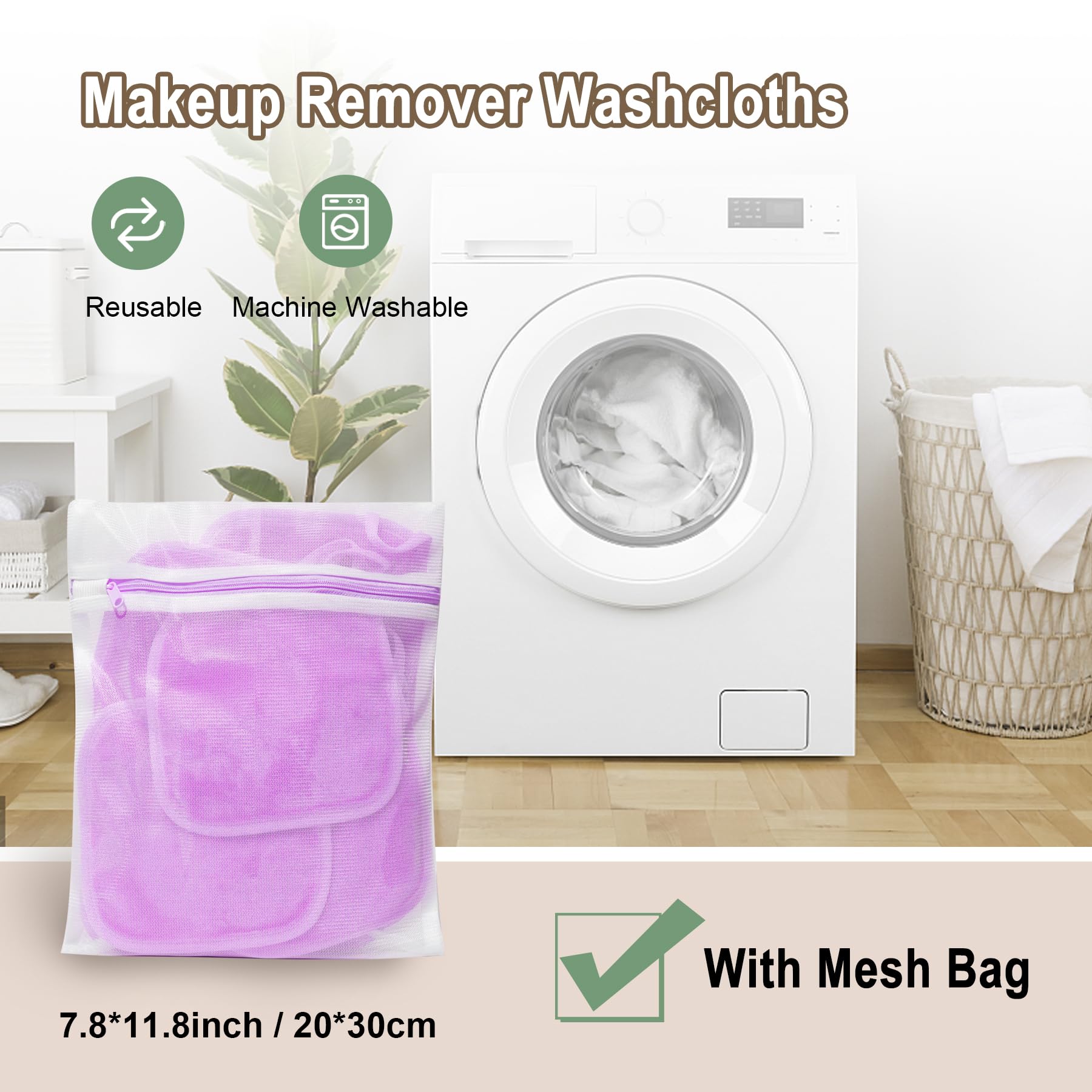 KODAMO Make-up-Entferner-Tuch, wiederverwendbare Make-up-Entferner-Pads, waschbare Reisetasche, Mikrofaser-Gesichtswaschtücher mit nur Wasser, 12 Stück/Violett