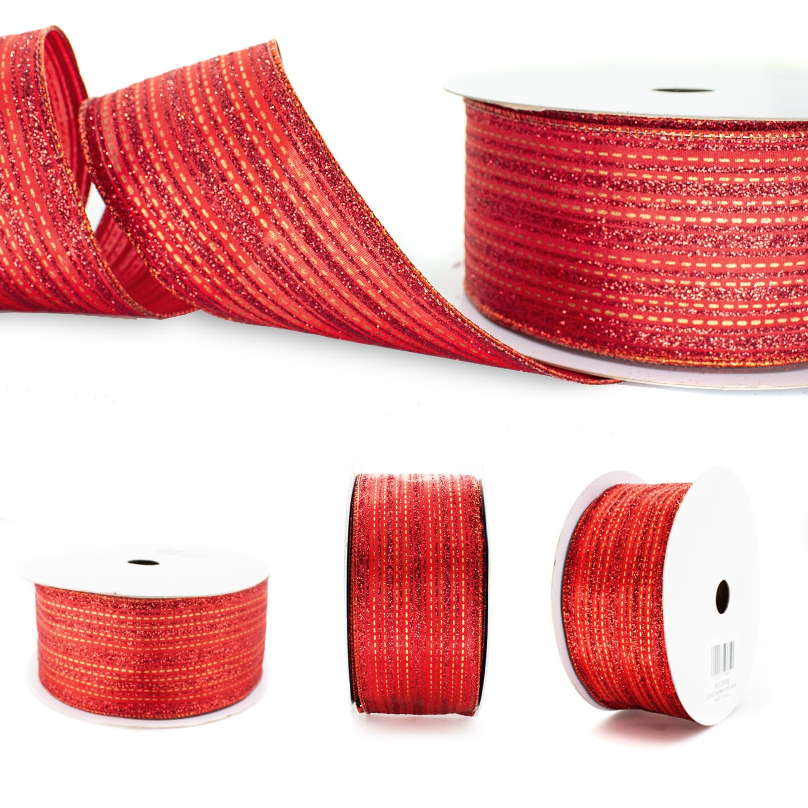 Snapklik.com : Knitial Glitter Stripe Red Ribbon 2-1/2