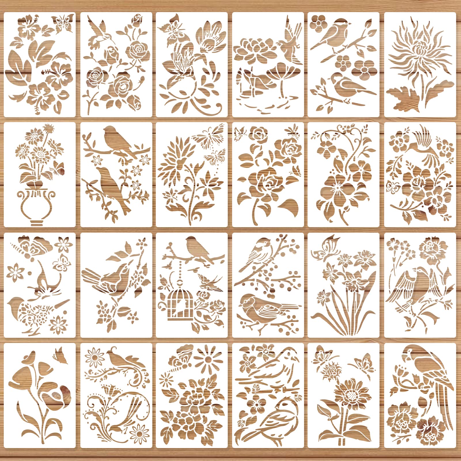 Buy 24Pcs Reusable Flower Stencils for Crafts, Wieat Bird Butterfly Bee