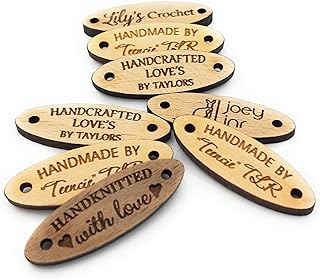 Wooden labels, custom garment labels, engraved wooden tags, oval labels, knitting labels, crochet labels, logo tags, branding labels, 25 pc