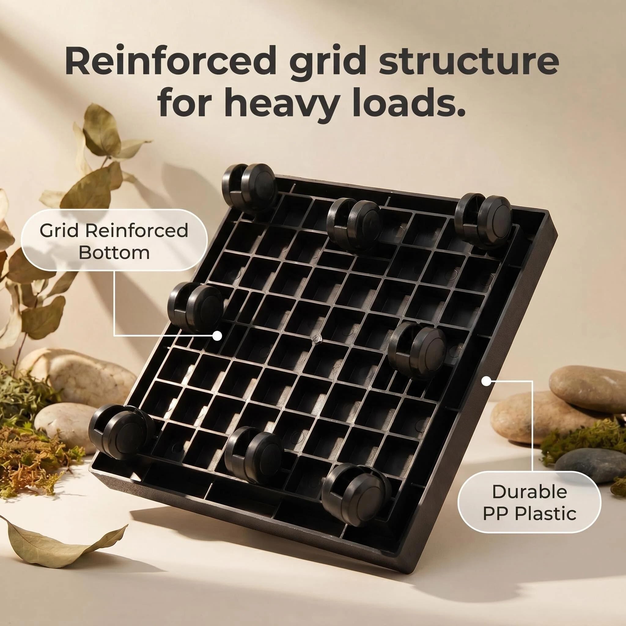 Quadratischer Rollpflanzen-Caddy mit Rollen, robuster Übertopf mit Rädern, für Topfpflanzen, Untersetzer, Rolluntersetzer, Untersetzer mit Rollen, Blumentopf-Halterung für drinnen und draußen