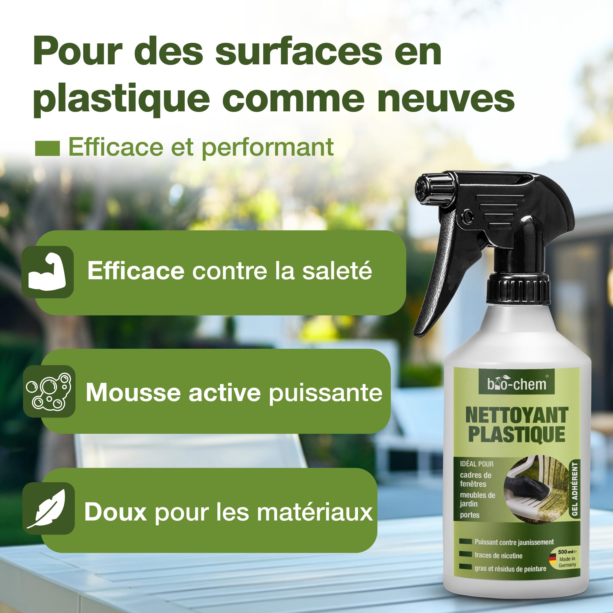 bio-chem Produit nettoyant renovateur plastique 2 x 500ml | Spray de nettoyage PVC, fenêtres, cadres de fenêtres, radiateurs, meubles de jardin