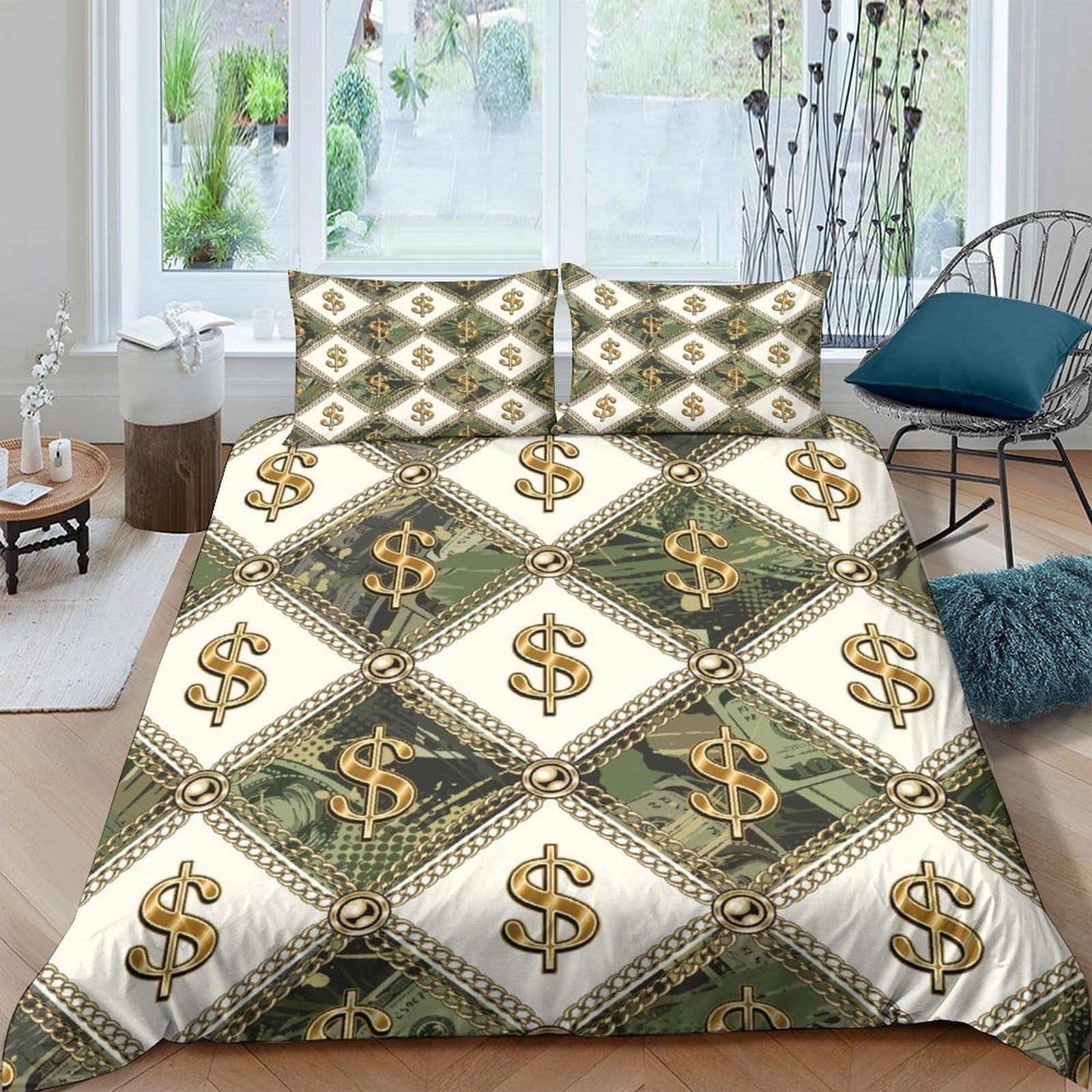 Ctjqhvkz Style-1 3D Printed Money Pattern Fitted Sheet Microfiber Soft Gold Dollar Bed Sheet For Bedroom Dorm Decor Mattress Protection Single（135X200cm）