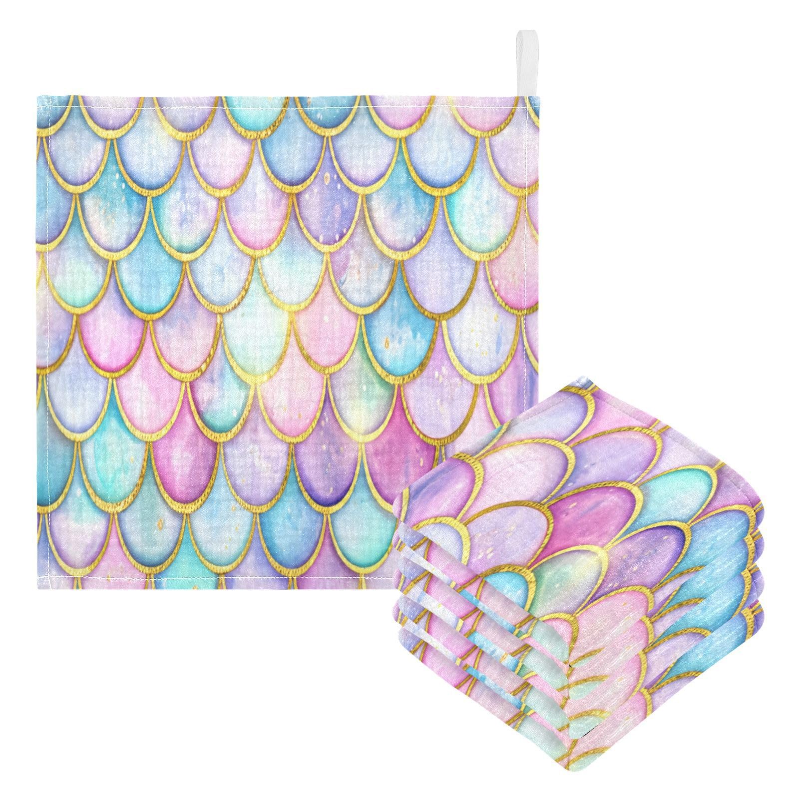 Kigai Beautiful Colorful Mermaid Scales Baby Washcloths,5pcs Ultra Soft Absorbent Towel,Newborn Bath Face Towel, Natural Reusable Baby Wipes for Sensitive Skin, Baby Registry as Shower
