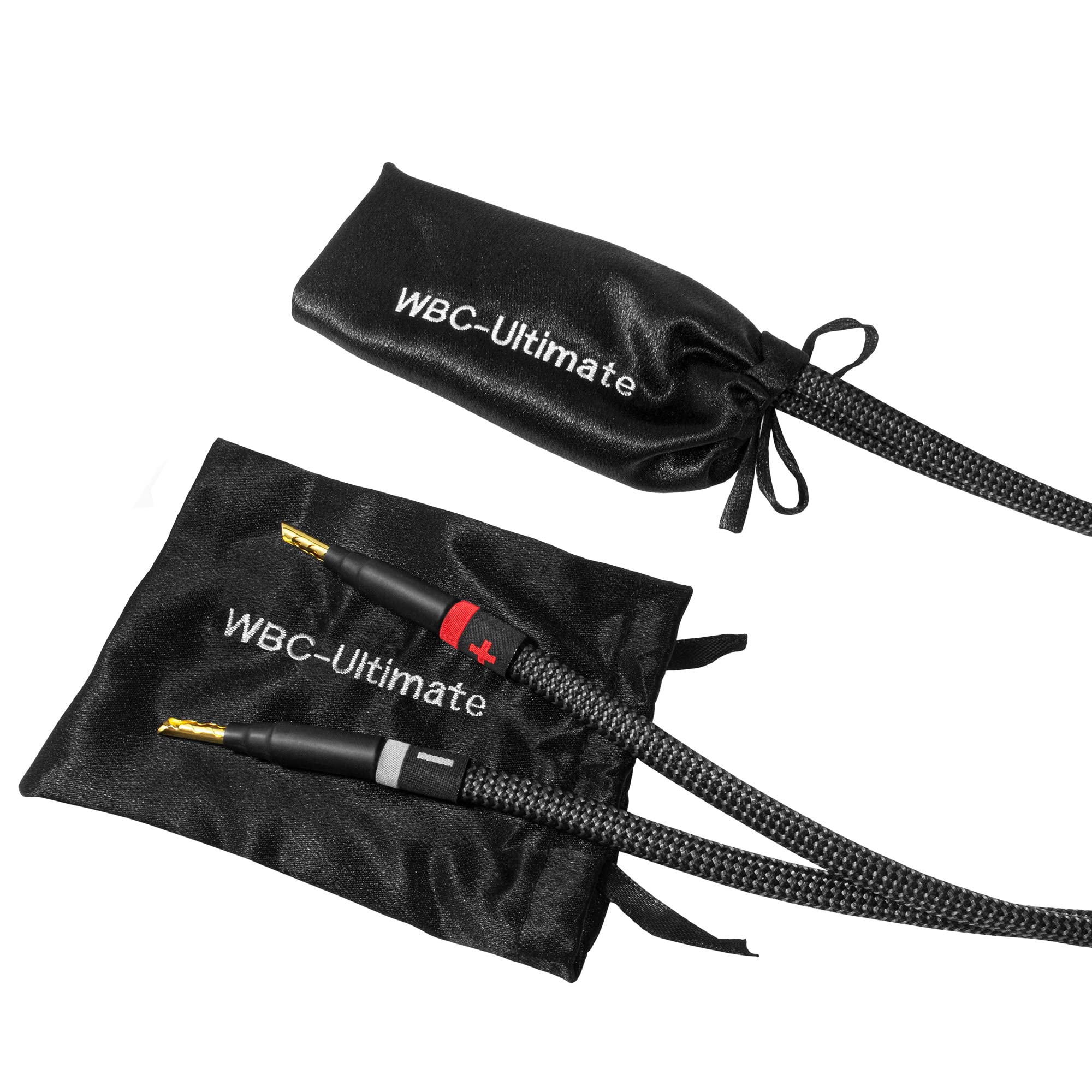 WORLDS BEST CABLES Coppia di cavi per altoparlanti HiFi audiophile di alta qualità, 8 AWG, in OFC ultra puro, con connettori a banana Eminence Gold e rivestimento in tweed al carbonio