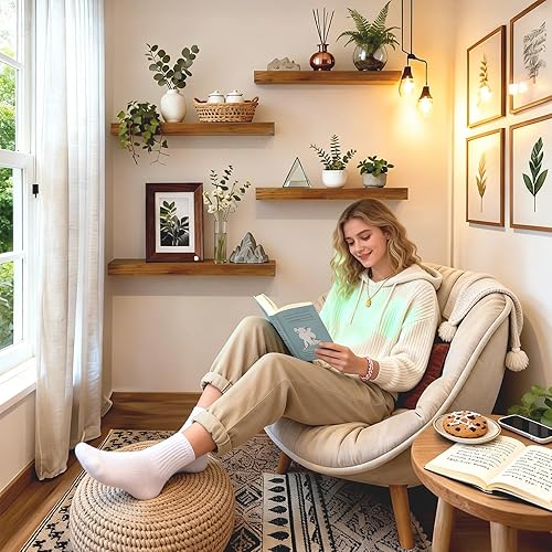 Miniatura 8 de IAE Estantes flotantes de pared de nogal de 16 pulgadas, estantes de baño montados en la pared, estante invisible, estantes flotantes de cocina,