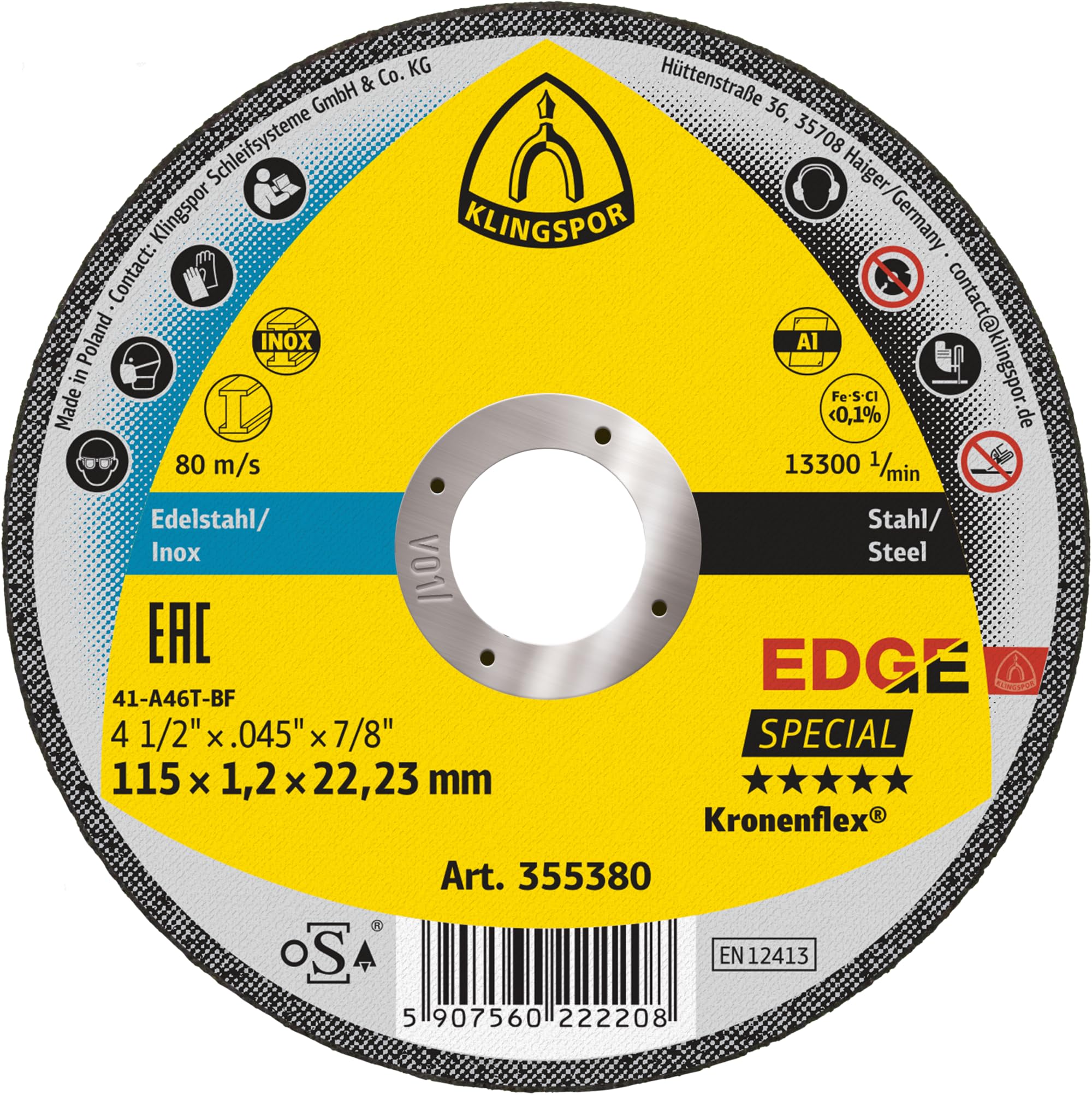 EDGE - Discos de corte recto (115 x 1,2 x 22,23 mm, 25 unidades)