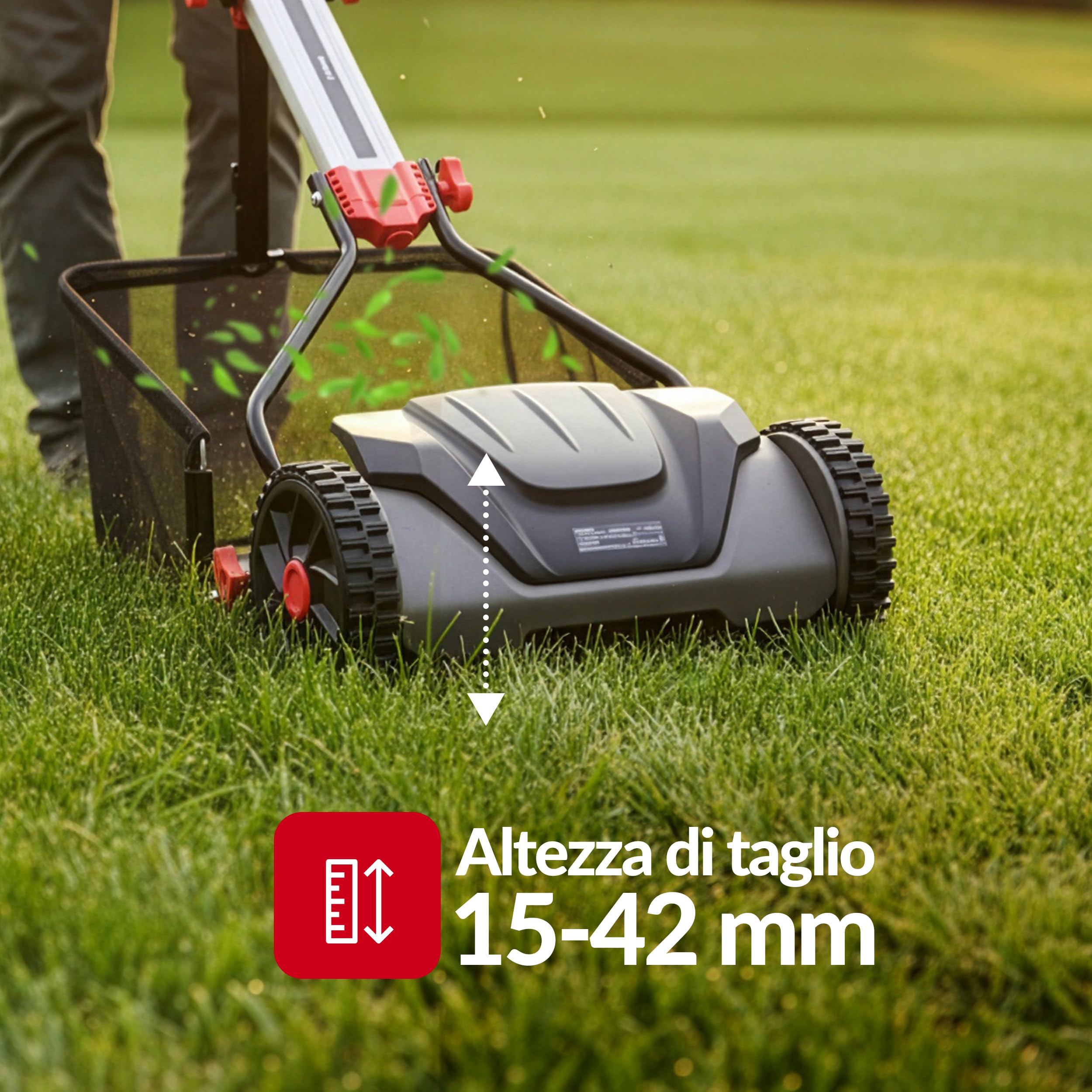 LEHMANN Tagliaerba a rullo 40 cm con cesto 30 L – Tagliaerba manuale a spinta per erba, senza elettricità, meccanico con 5 lame, altezza di taglio regolabile 15–42 mm, manico pieghevole