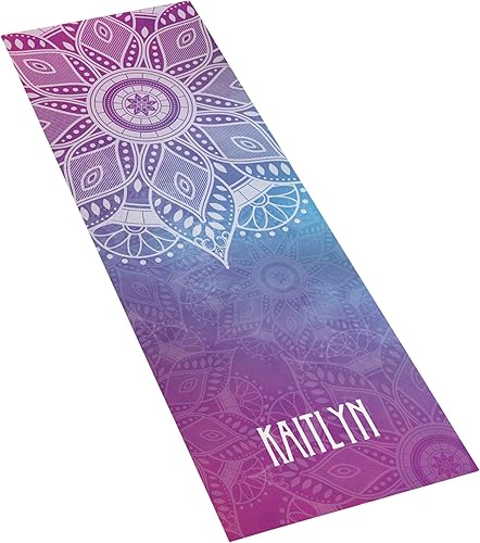 Personalization Universe Tapete de yoga personalizado con diseño de mandala, antideslizante, personalizable con nombre, tapete de entrenamiento