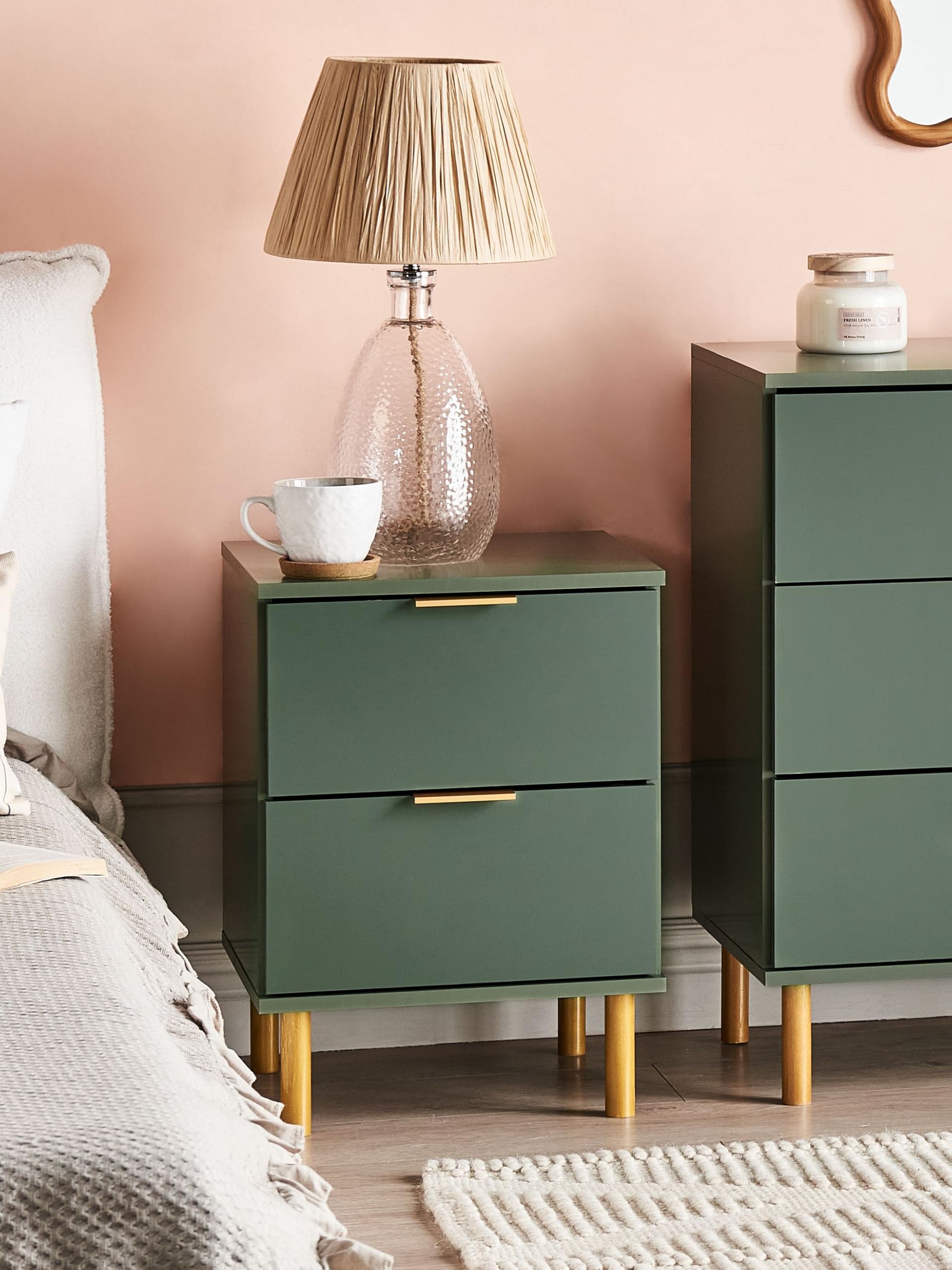 Beliani Comodino con 2 cassetti dettagli verde Oro