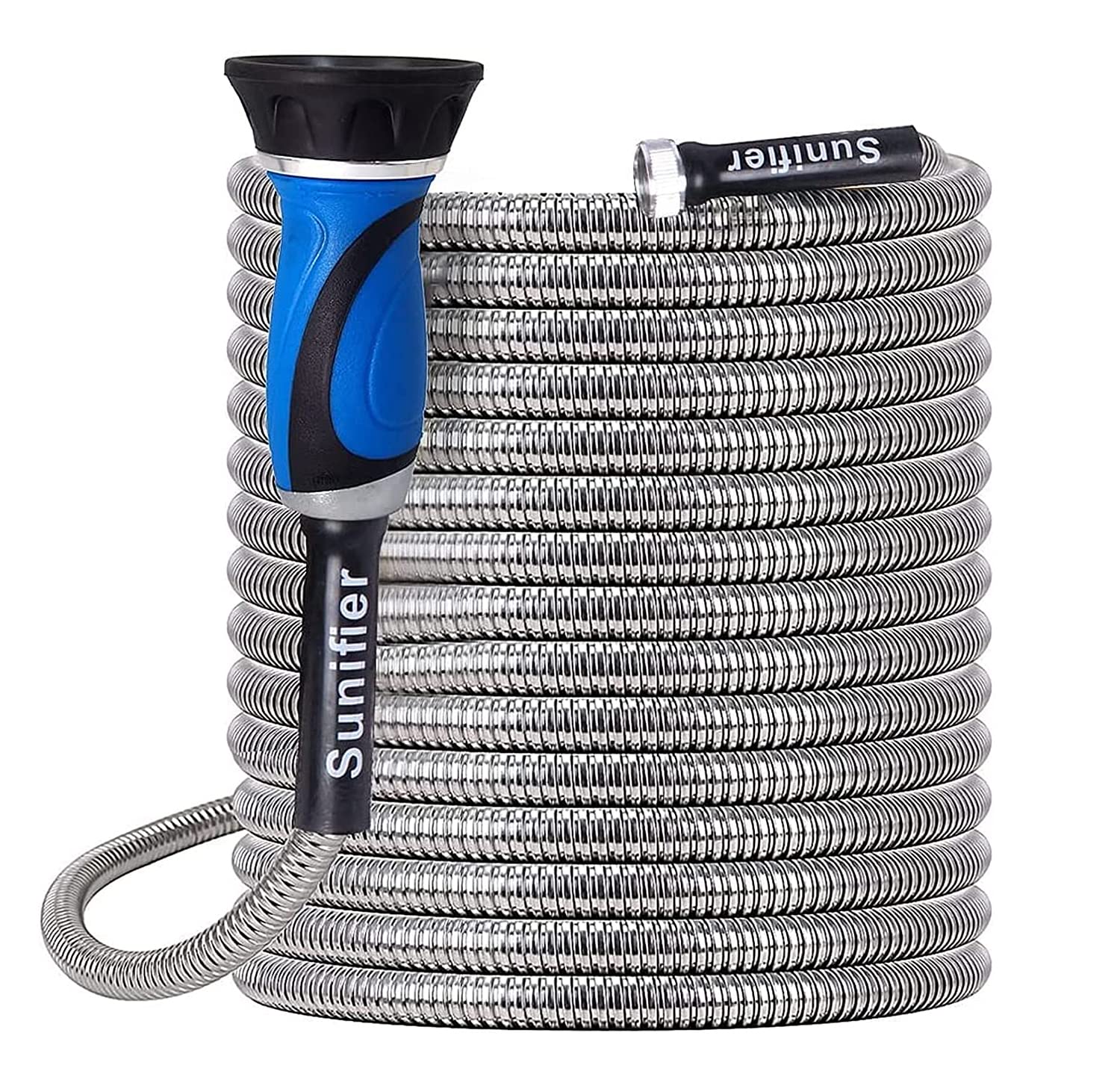 Photo 1 of Metal Garden Hose 25 Ft Flexible Stainless Steel Garden Hose Lightweight, Heavy Duty Water Hose With High Pressure Hose Nozzle Sprayer for Garden, Lawn(25 FT)