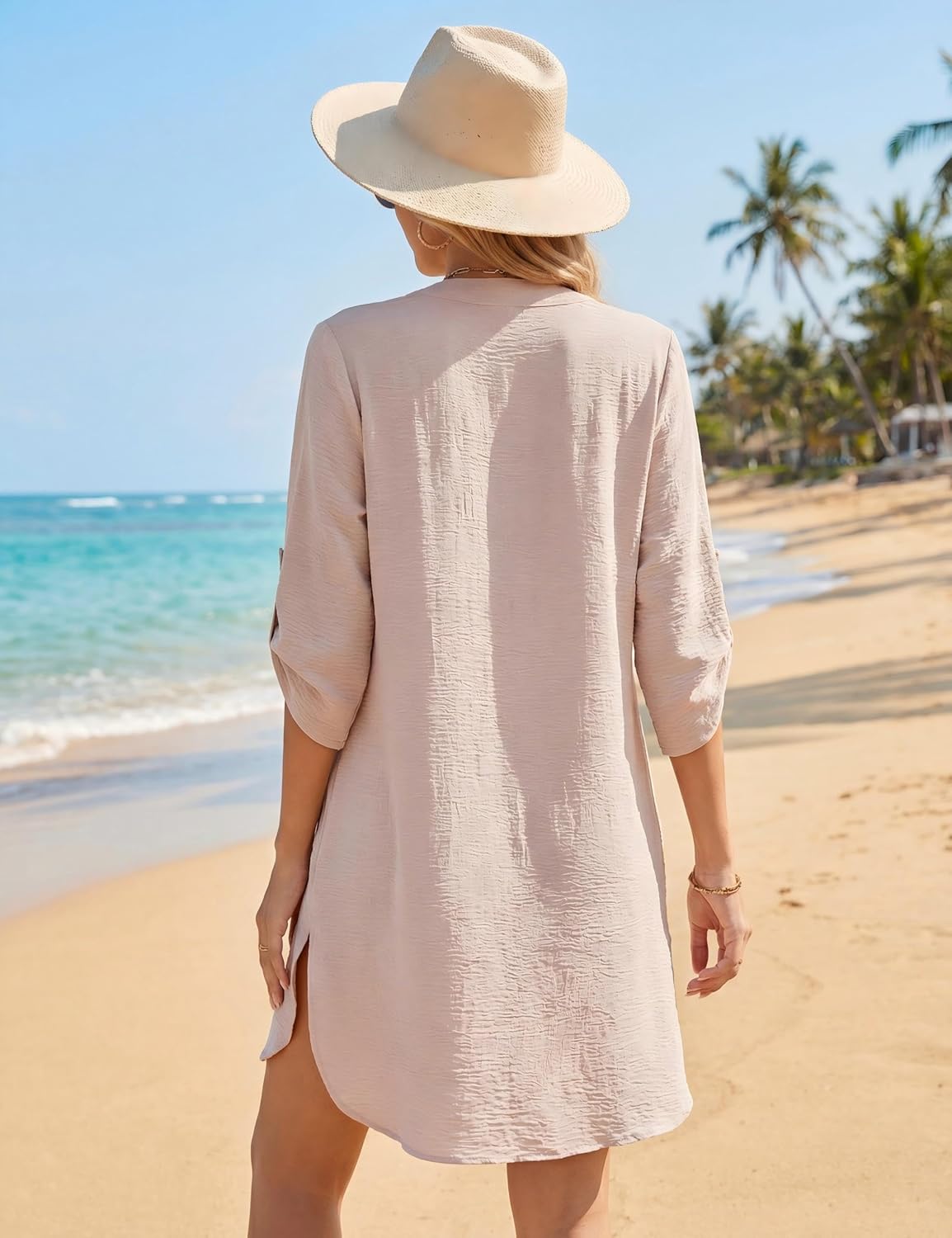 BMJL Women Beach Cover Ups V Neck Button Down Swimsuit Coverup Swimwear Bathing Suit Cover Up 2026 - Image 4