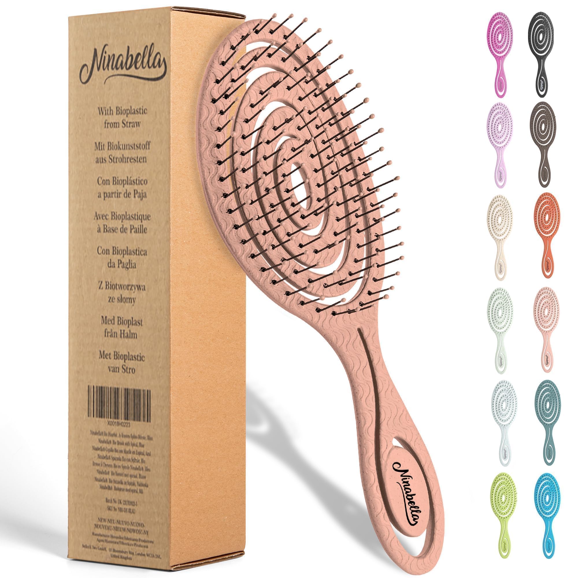 Ninabella Detangling Hair Brush for Women & Men - Does not Pull - Straightening Brushes for Straight & Curly Hair - Unique Spiral Hairbrush - Rose Gold