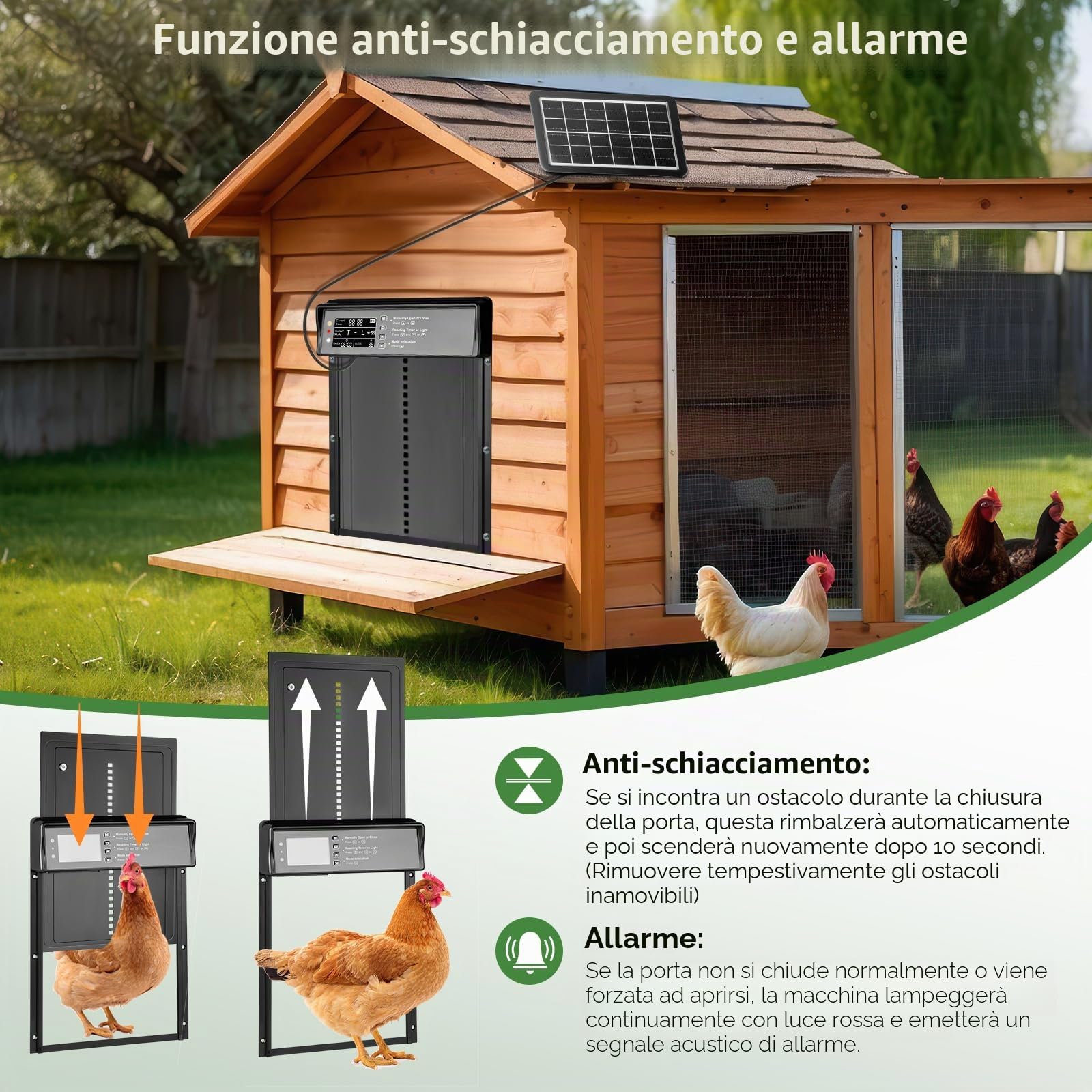 Porta Automatica per Pollaio Solare, Porta Pollaio Automatica in Alluminio con Schermo LCD Programmabile, Telecomando, Puerta Gallinero Automatica per Azienda Agricola