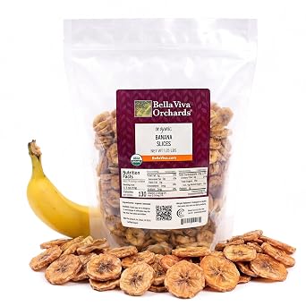 Bella Viva Organic Dried Banana Slices, 1.25 lb Soft & Chewy, Not Crunchy One Ingredient USDA Organic Dehydrated Bananas No Sugar Added, No Oil, No Preservatives Resealable Bag