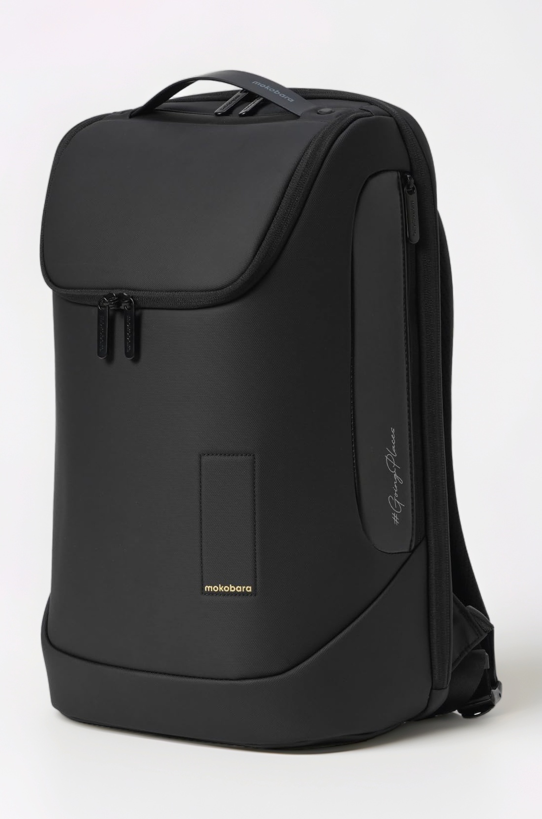 MOKOBARA Transit Backpack | Fits Laptop Up To 16 Inch, 30L Capacity, Water-Resistant Polyester, Vegan Leather Trims | Money Moves, Black