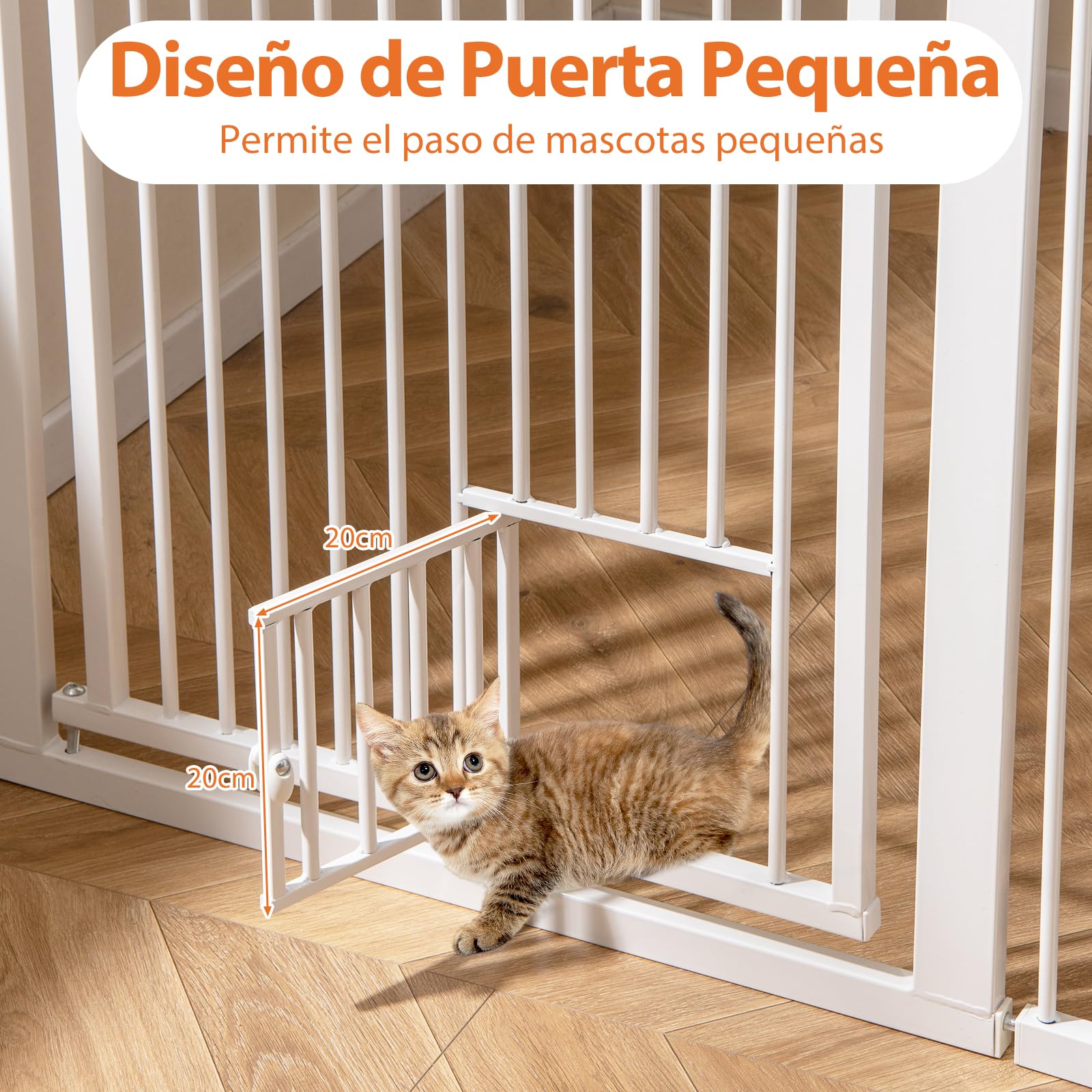 GOPLUS Barrera de Seguridad de Mascotas de Metal Ajustable, Puerta Extra Alta de 150 cm para Gatos con Ancho Ajustable de 77-104 cm, 2 Kits de Extensión, Diseño Bloqueable, Barrera para Perros