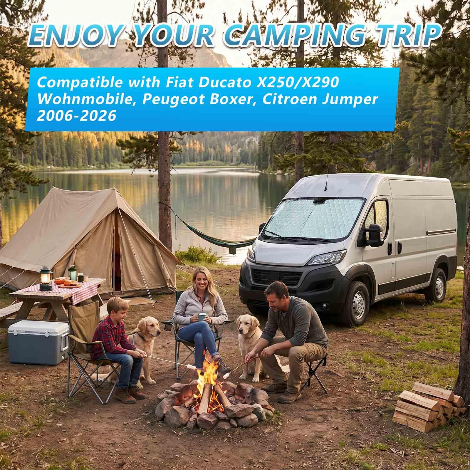 3er Set Auto Sonnenschutz für FIAT Ducato X250/X290 Wohnmobile, Peugeot Boxer, Citroen Jumper | Frontscheibe faltbar & magnetische Seitenscheiben | Thermomatte Verdunkelung & Hitzeschutz