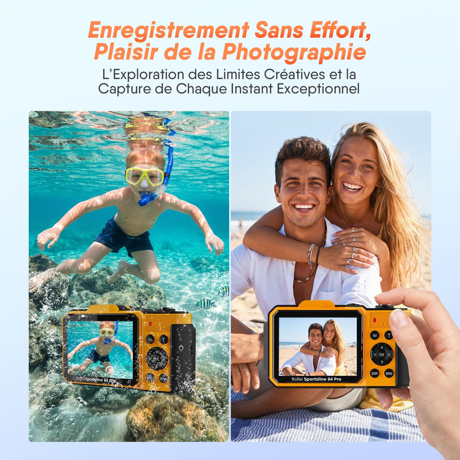 Appareil Photo Numérique Étanche, Rollei Sportsline 64 Pro Camera sous-Marine 5K 64MP Caméra Imperméable avec Capteur Sony 21MP Zoom Numérique 18X pour Plongée Natation Appareil-Photo-Caméra