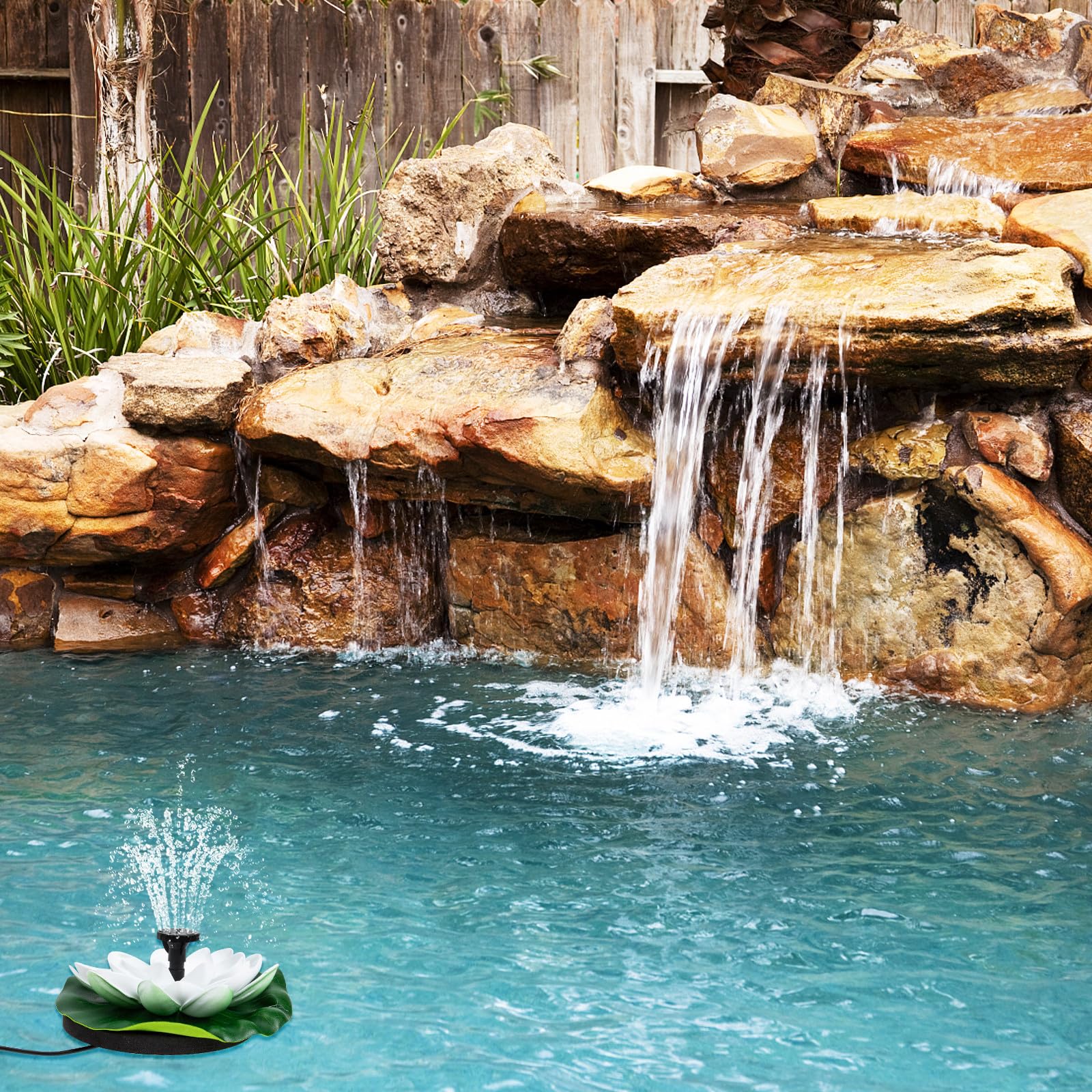 balacoo Solarbrunnen Lotus Sonnenbrunnen für Garten und Teich mit Solarbetriebener Wasserpumpe Abs Material für Sommerfest und Dekorative Außenpool Dekoration