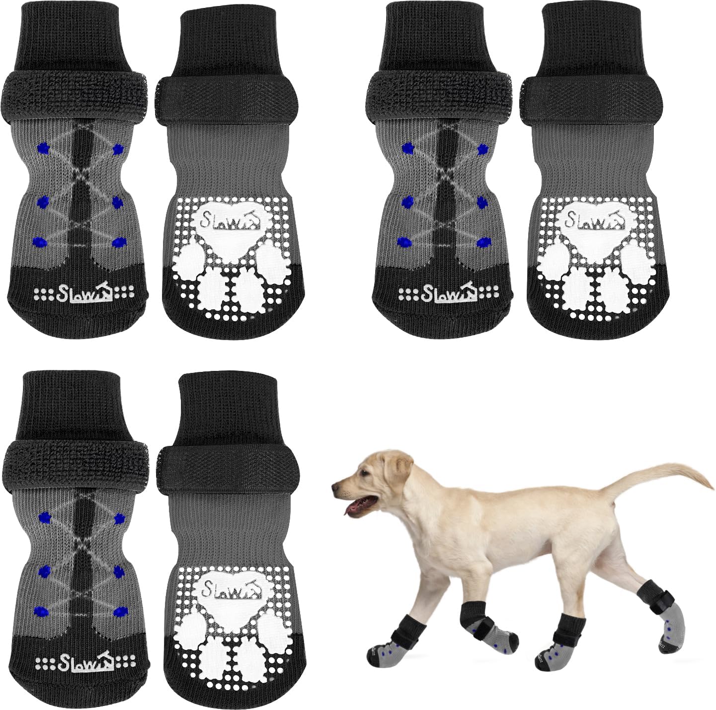 SlowTon Dog Socks Anti Slip 3 Pairs Dog Grip Socks for