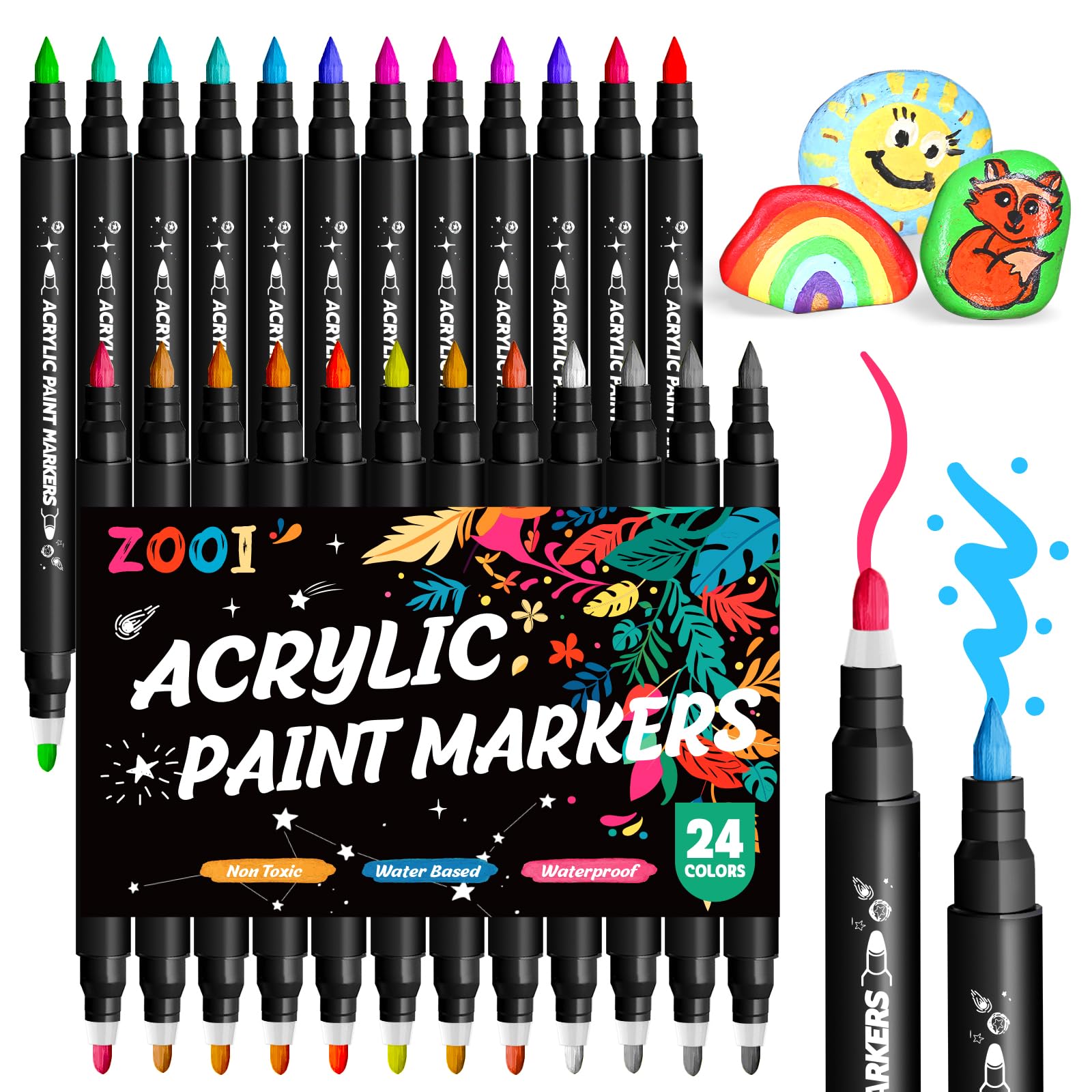 Acrylstifte Set 24 Farben – Wasserfeste Marker Mit 1 Mm Spitze & 12 Malvorlagen