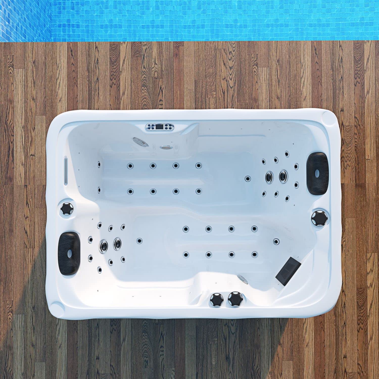 Tronitechnik® Outdoor Whirlpool, 2,2kW Pumpe, 3kW Heizung - Maße 190 x 135 x 77cm - Inkl. Heizung, 41 Massagedüsen und 16 Lichtquellen | Außen Whirlpool Spa für 2 Personen