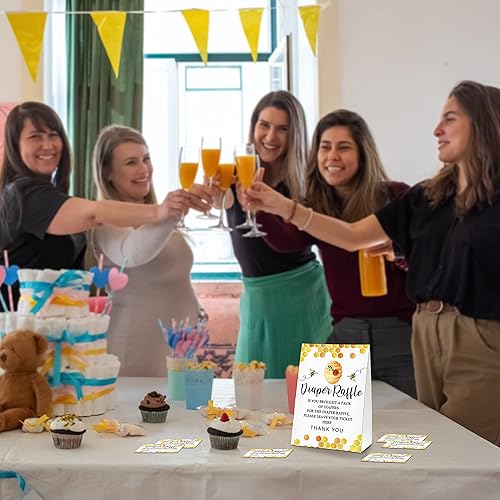 Miniatura 4 de Bee Baby Shower - Cartel de pie con 50 tarjetas, tarjeta temática de mamá a abeja, abejorro abeja, decoración de baby shower, juego de fiesta de