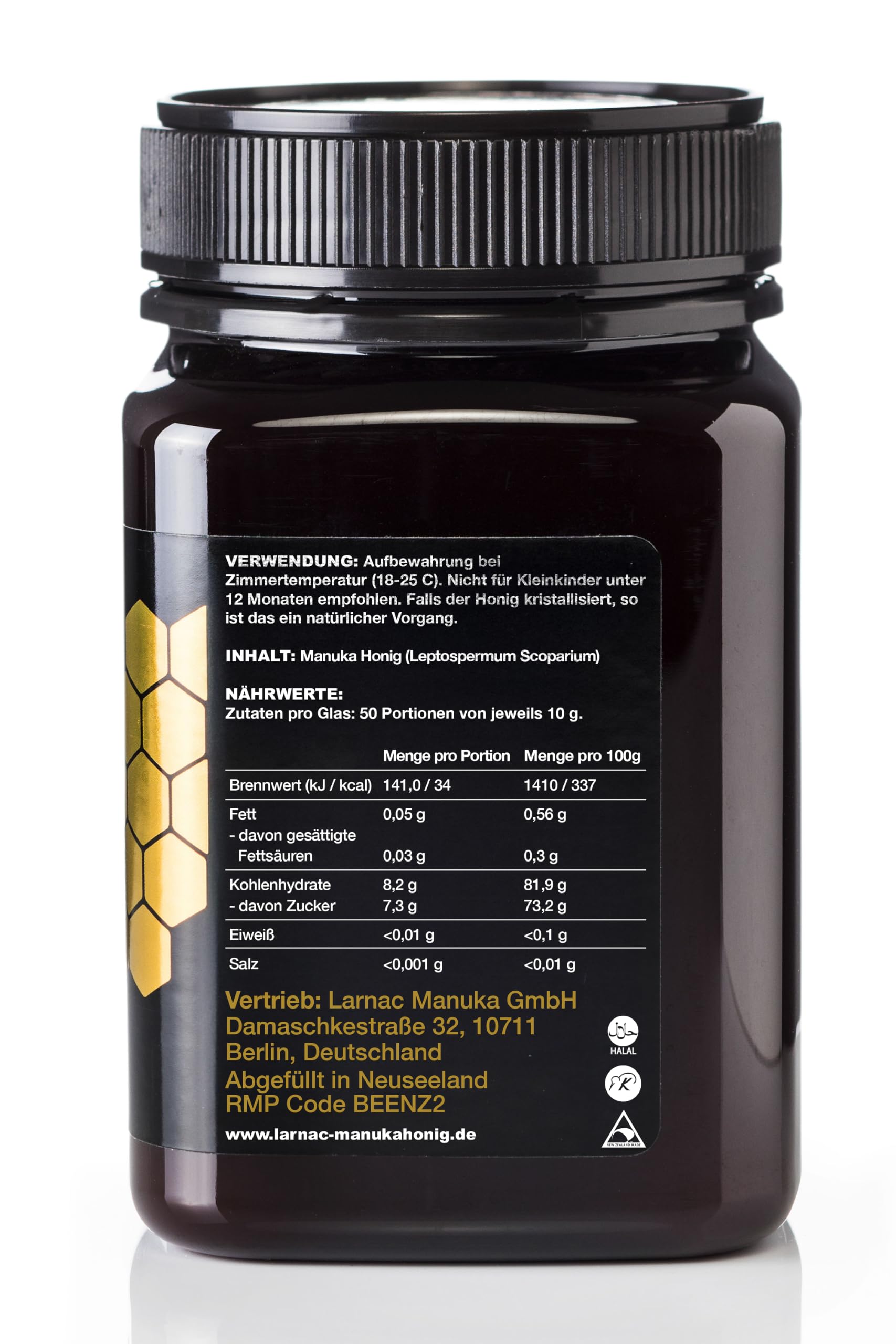 Larnac Manuka Honig 800+ MGO aus Neuseeland, 500g, zertifizierter Methylglyoxalgehalt