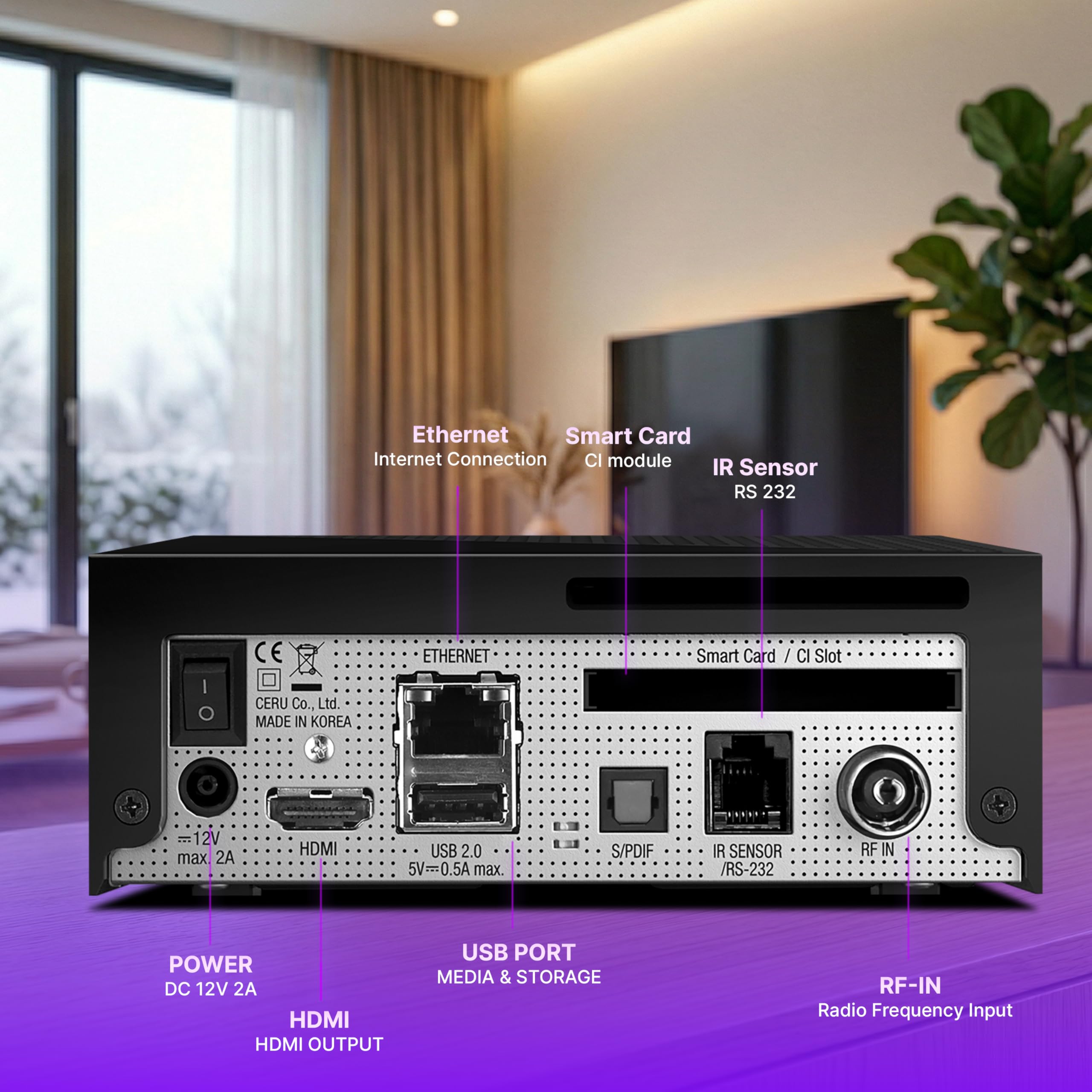 VU+ Zero 4K Combo Kabel- und Antennen-Receiver UHD 2160p – DVB-C/T2 Hybrid-Tuner mit HDR10, HLG, CI+ Slot, Linux Enigma2, HDMI 2.0 und HEVC, freenet TV bereit, lüfterloser Receiver, schwarz
