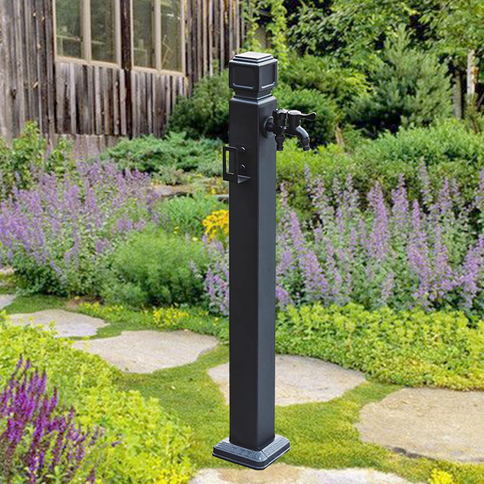 Water Butt tap, Black Freestanding Hose Stand with Faucet(Height: 95cm/37.4in)