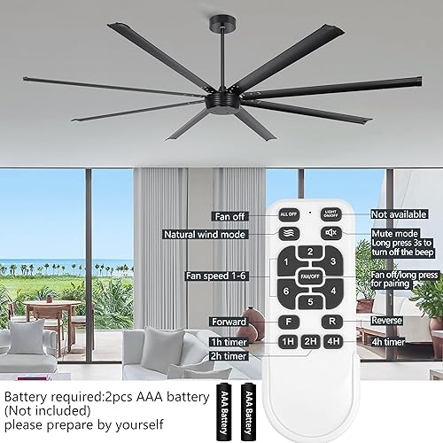 Miniatura 8 de Ohniyou Ventilador de techo industrial grande de 96 pulgadas, ventilador de techo DC Motor Shop con control remoto, ventilador de techo comercial